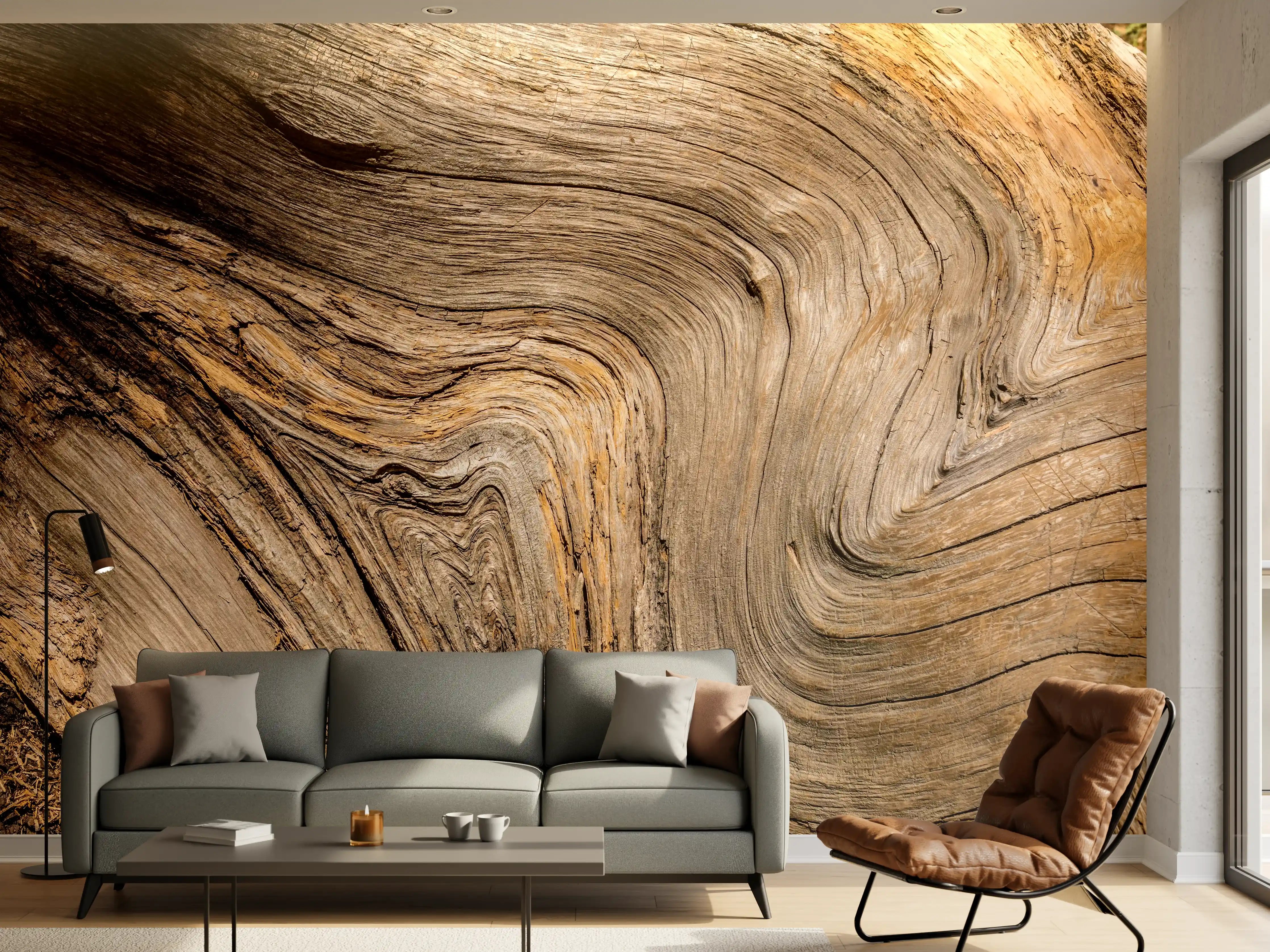 Wandverkleidung Wohnzimmer - Natürliche Holzstruktur mit einzigartigen Maserungen