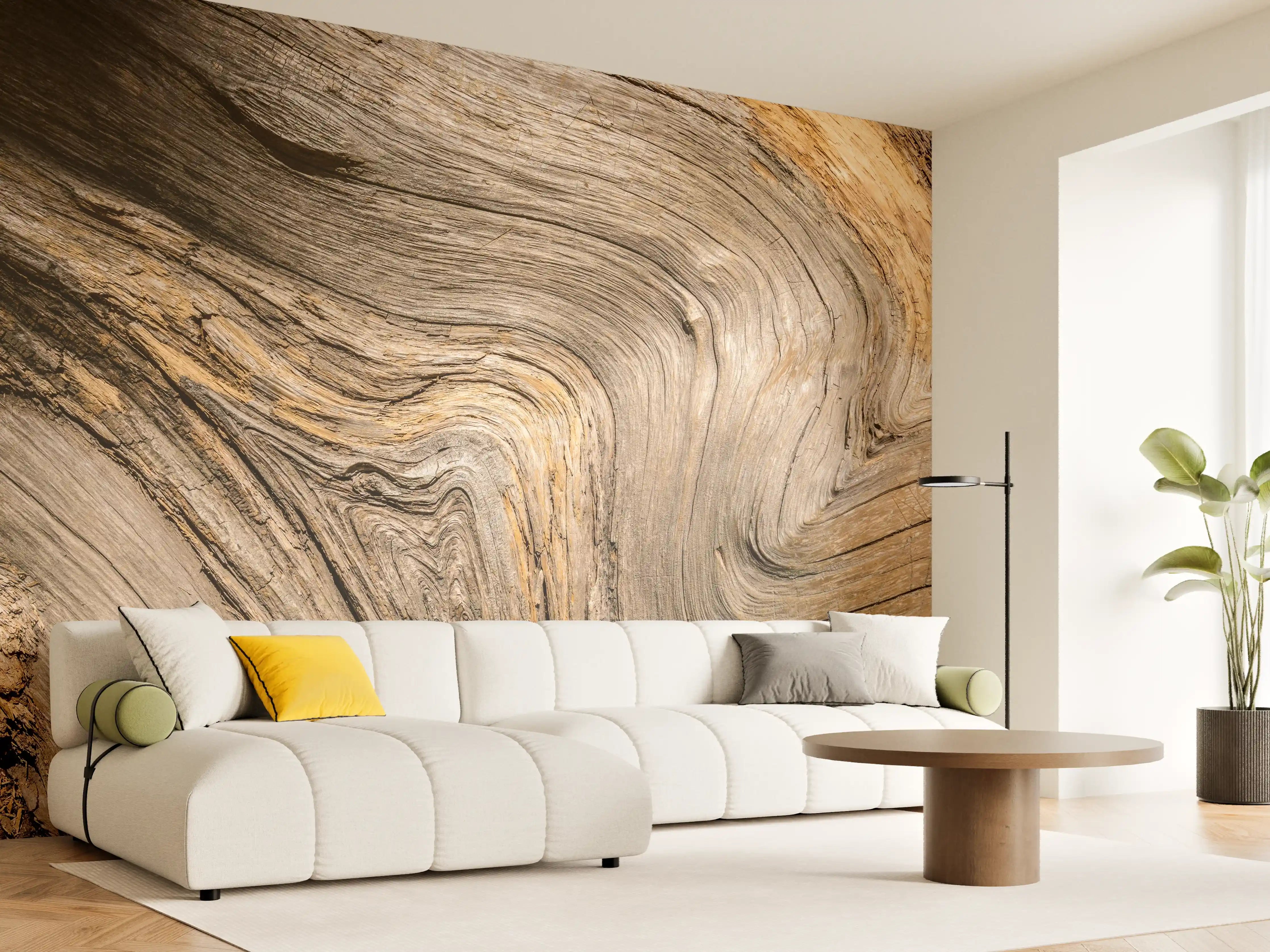 Wandverkleidung Wohnzimmer - Natürliche Holzstruktur mit einzigartigen Maserungen