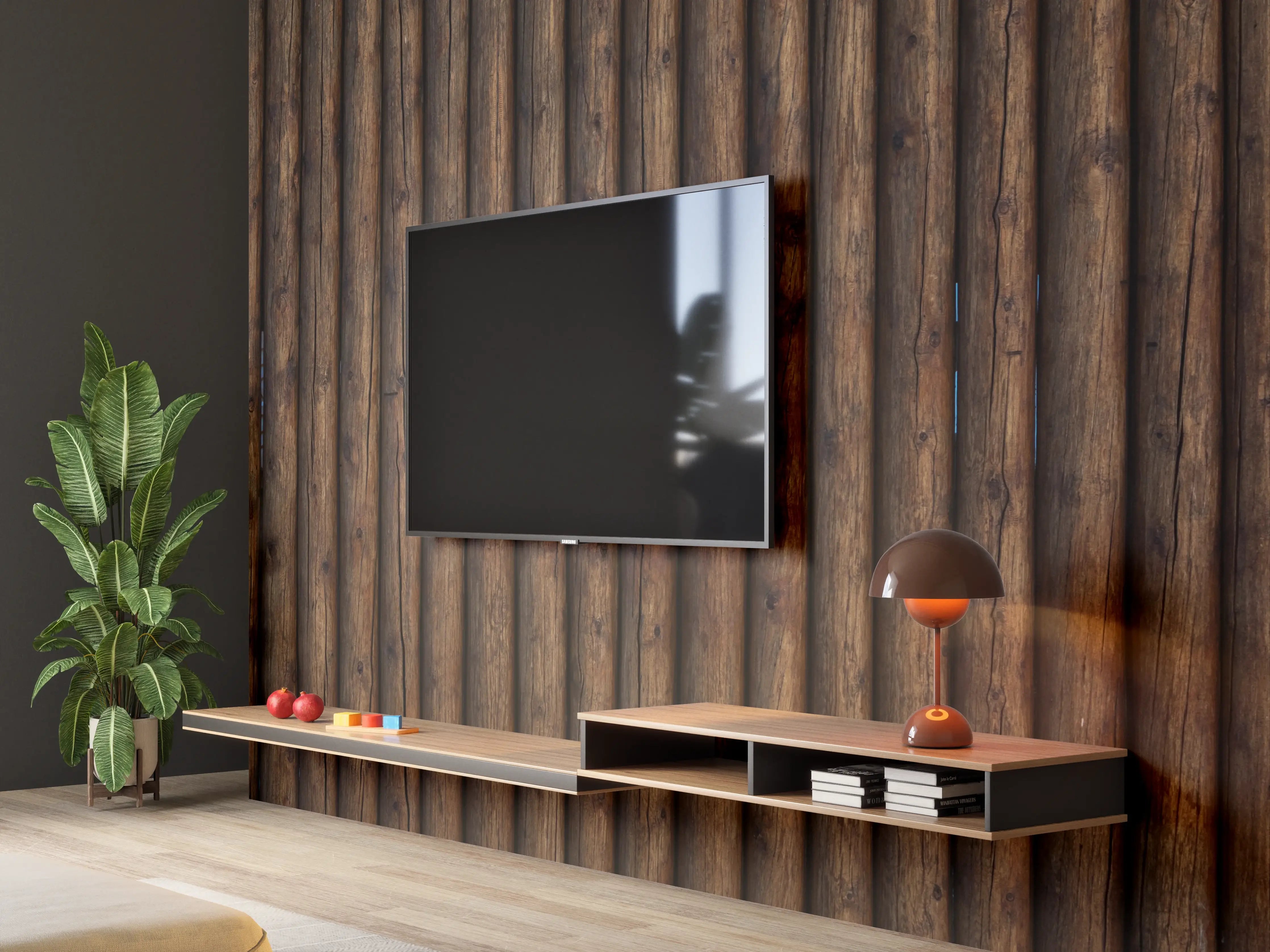 Wandverkleidung Wohnzimmer - Natürliche Holzvertäfelung mit Grautönen
