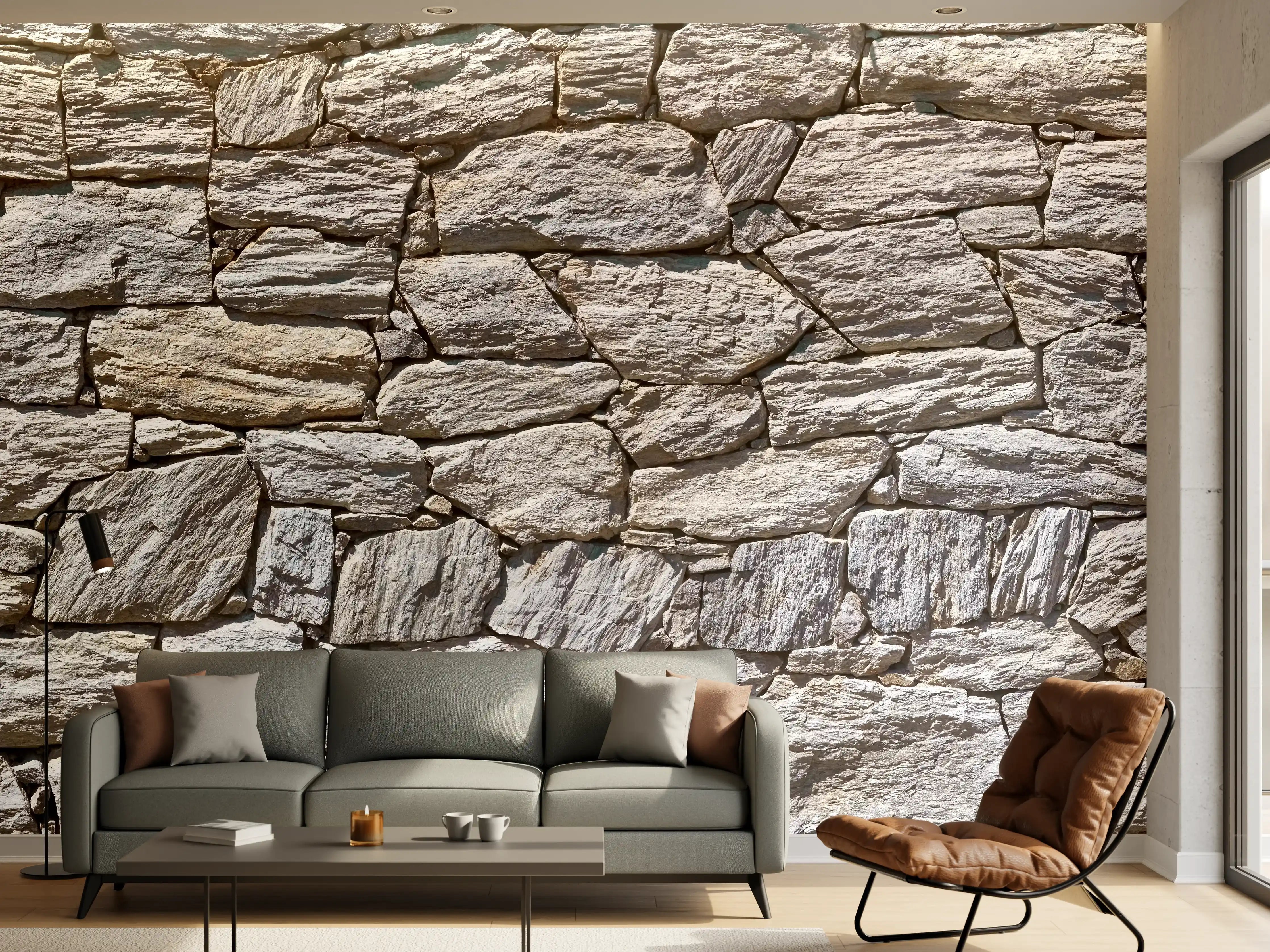 Wandverkleidung Wohnzimmer - Natürliche Steinmauer