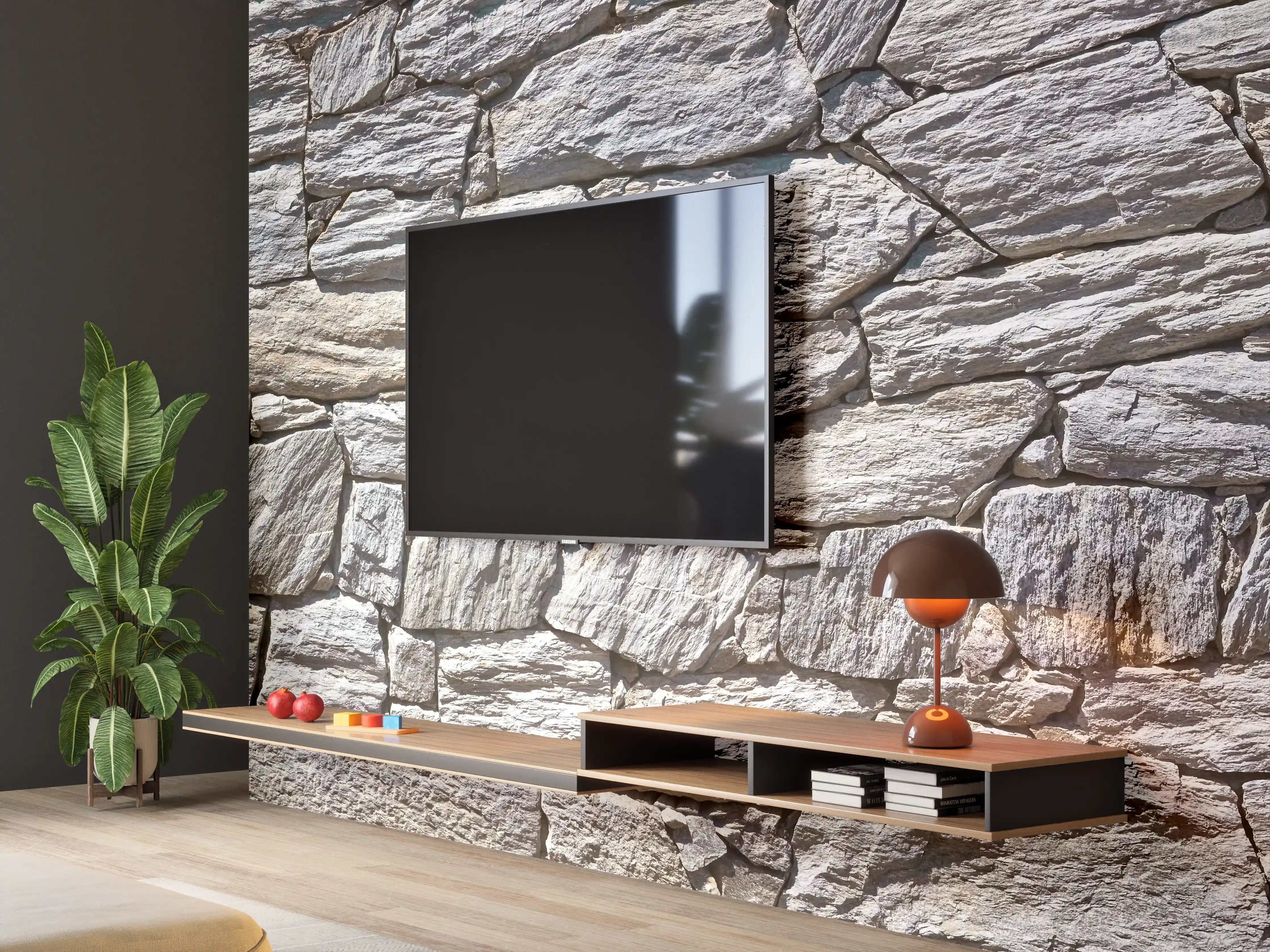 Wandverkleidung Wohnzimmer - Natürliche Steinmauer