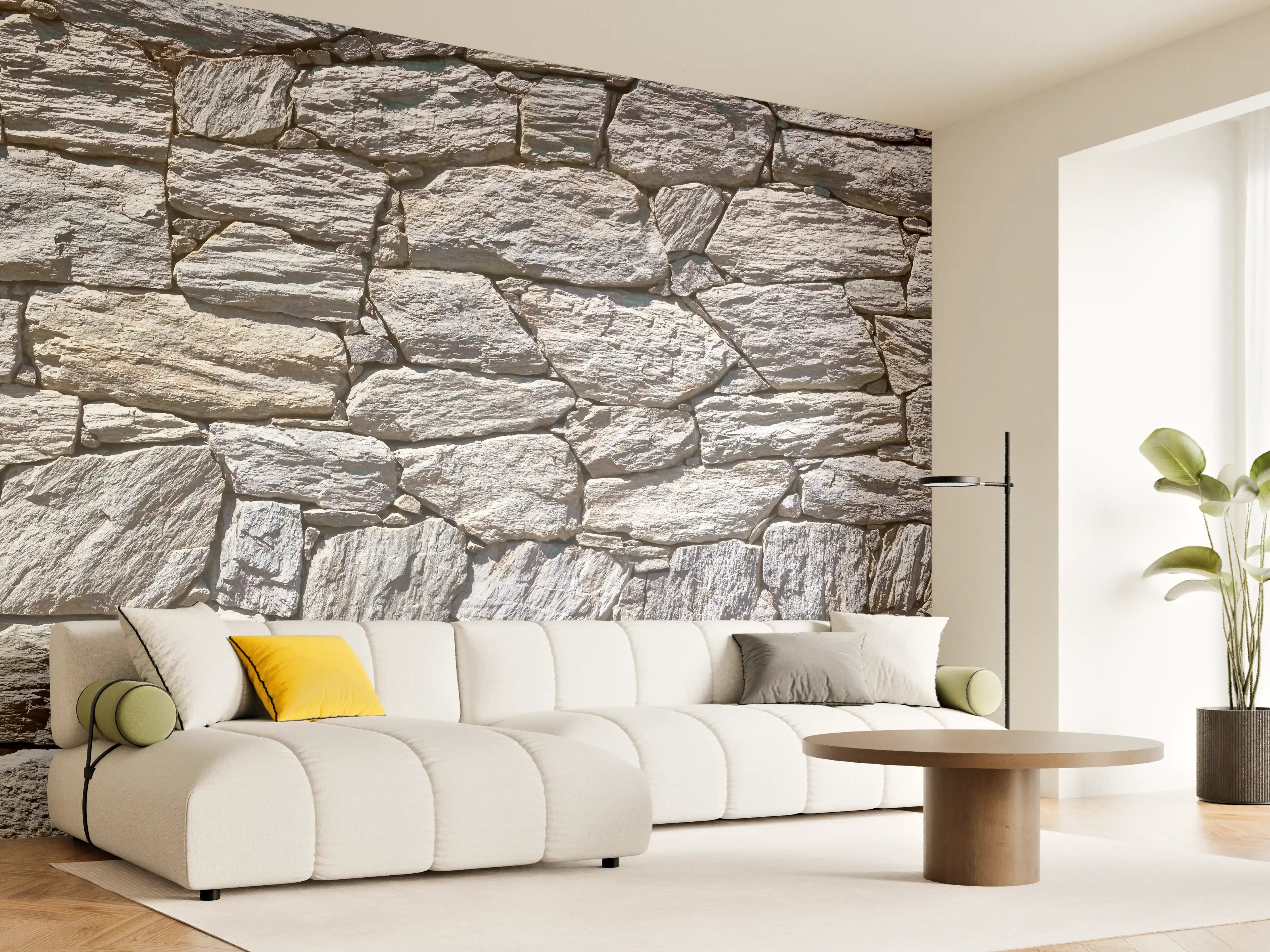 Wandverkleidung Wohnzimmer - Natürliche Steinmauer