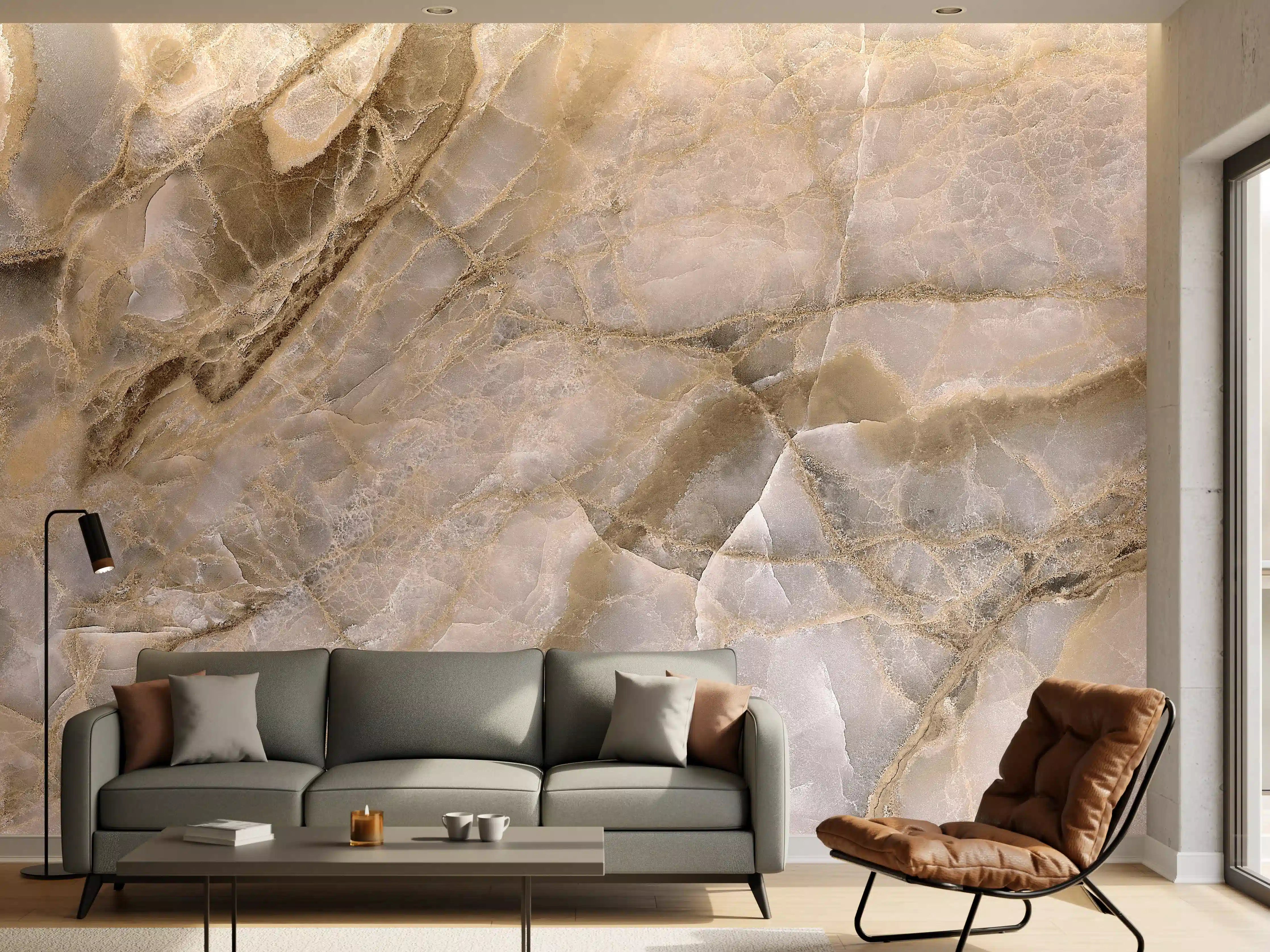 Wandverkleidung Wohnzimmer - Natürliche graue Onyx Oberfläche