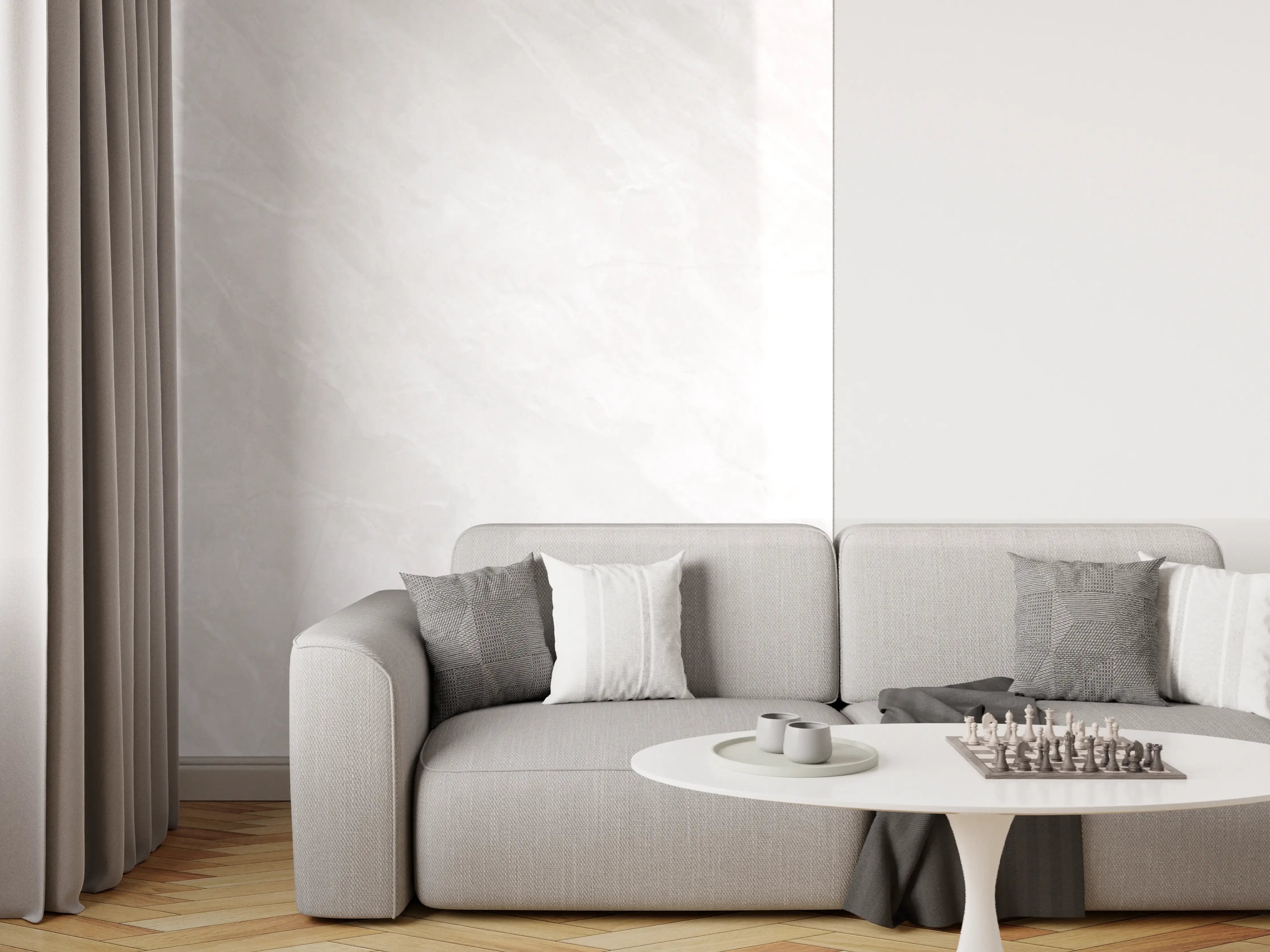 Wandverkleidung Wohnzimmer - Natürliche weiße Marmortextur