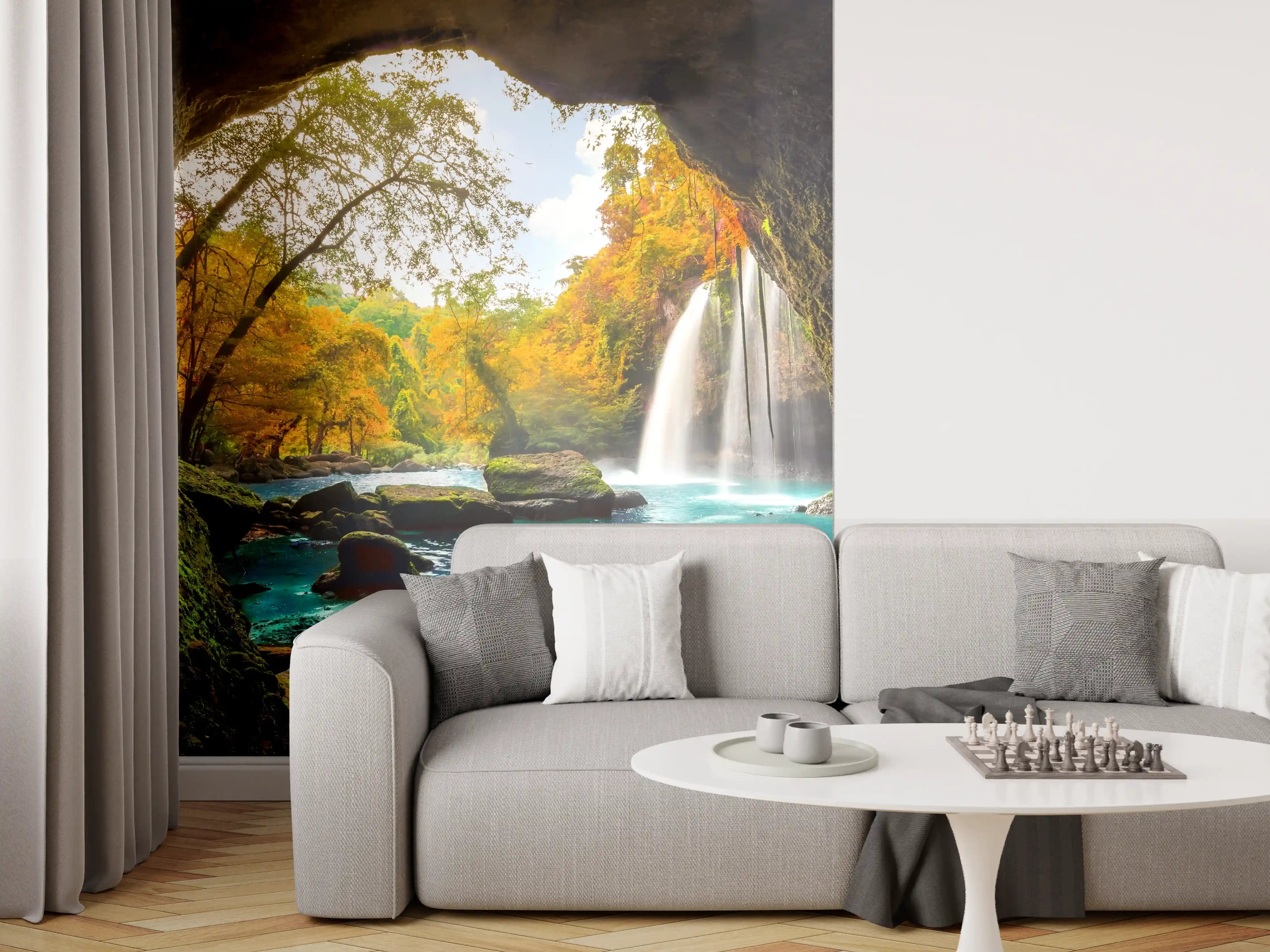 Wandverkleidung Wohnzimmer - Natürliches Wasserfall-Paradies