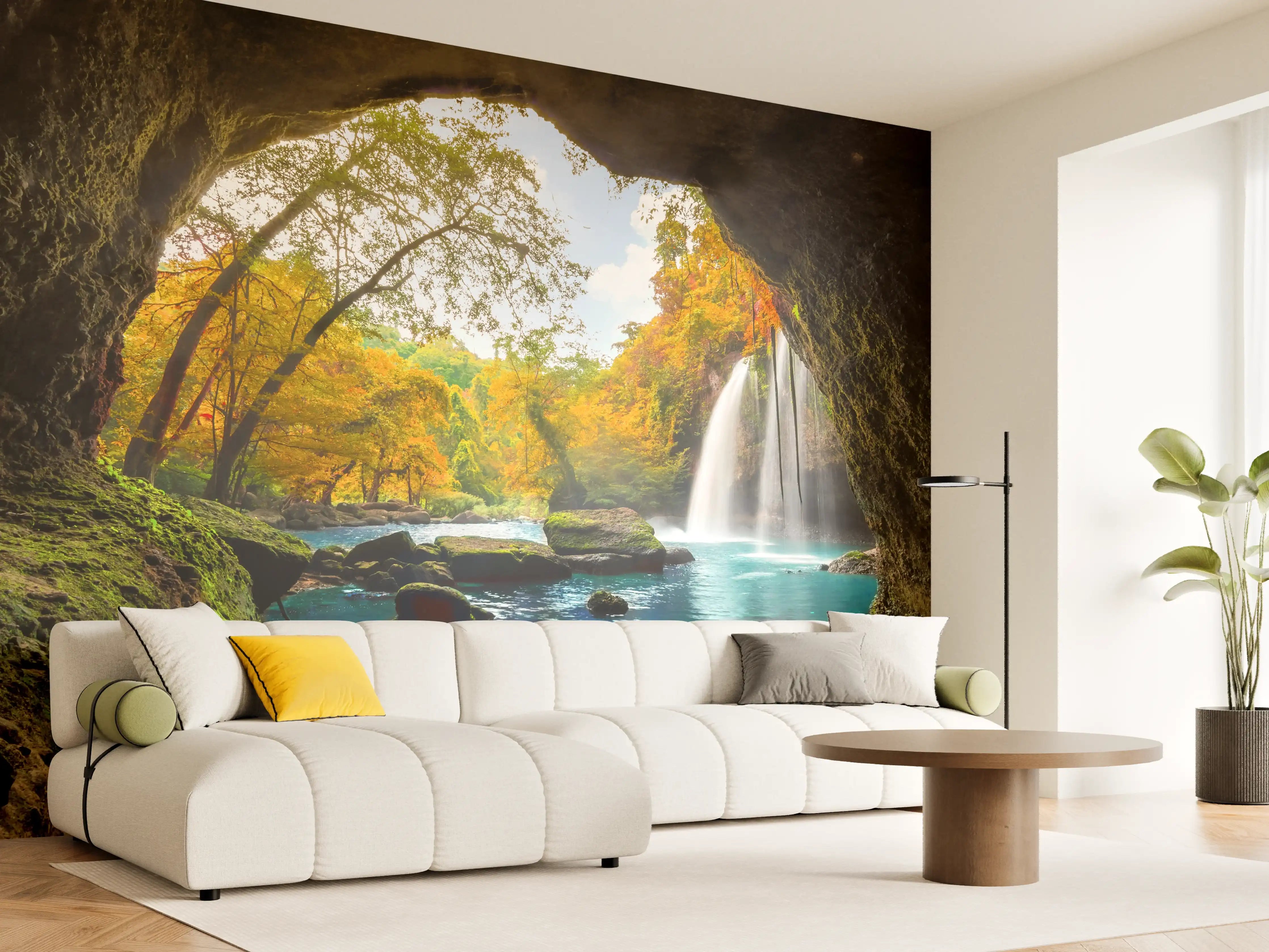Wandverkleidung Wohnzimmer - Natürliches Wasserfall-Paradies