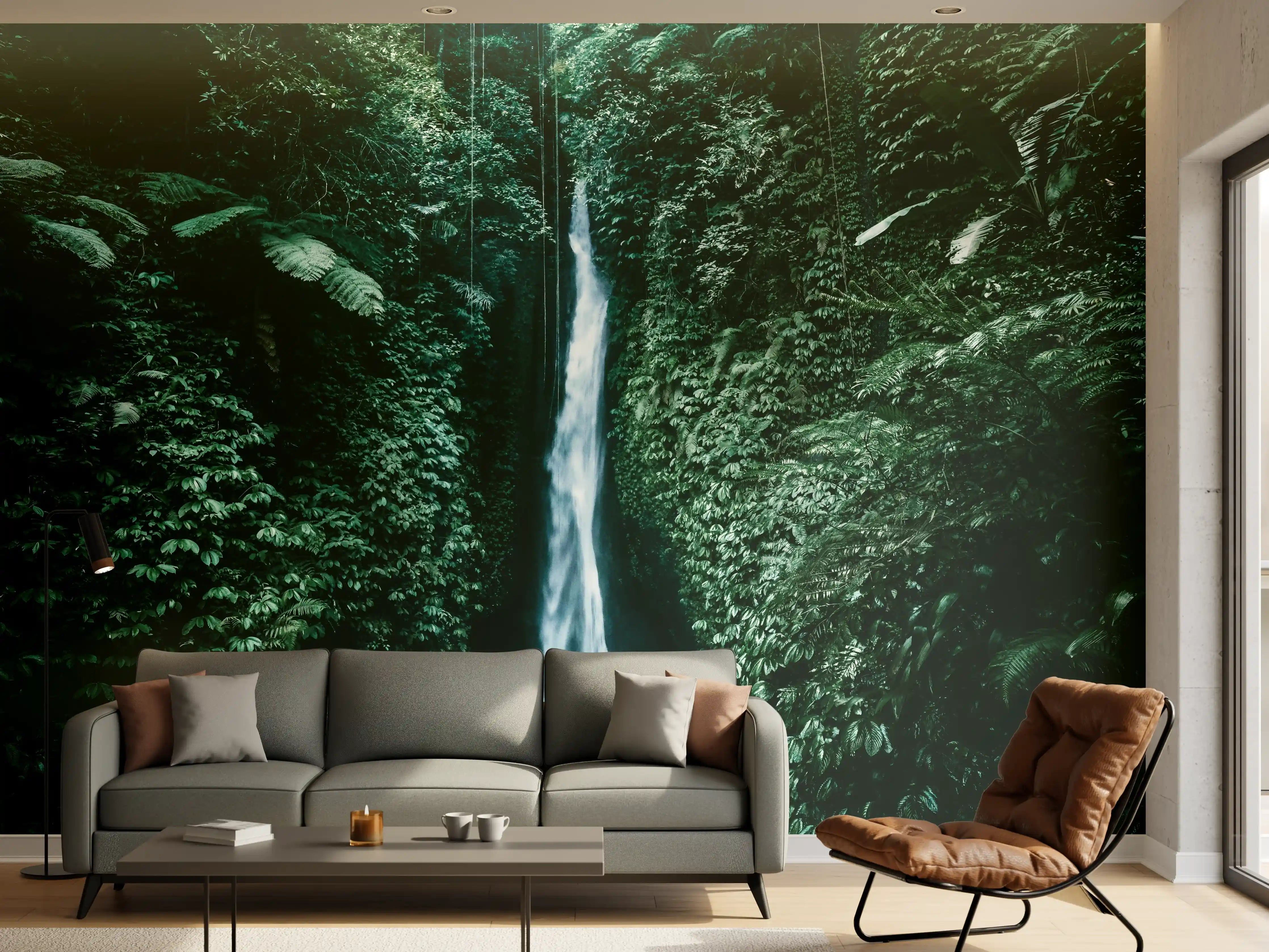 Wandverkleidung Wohnzimmer - Natur Wasserfall Grünwald