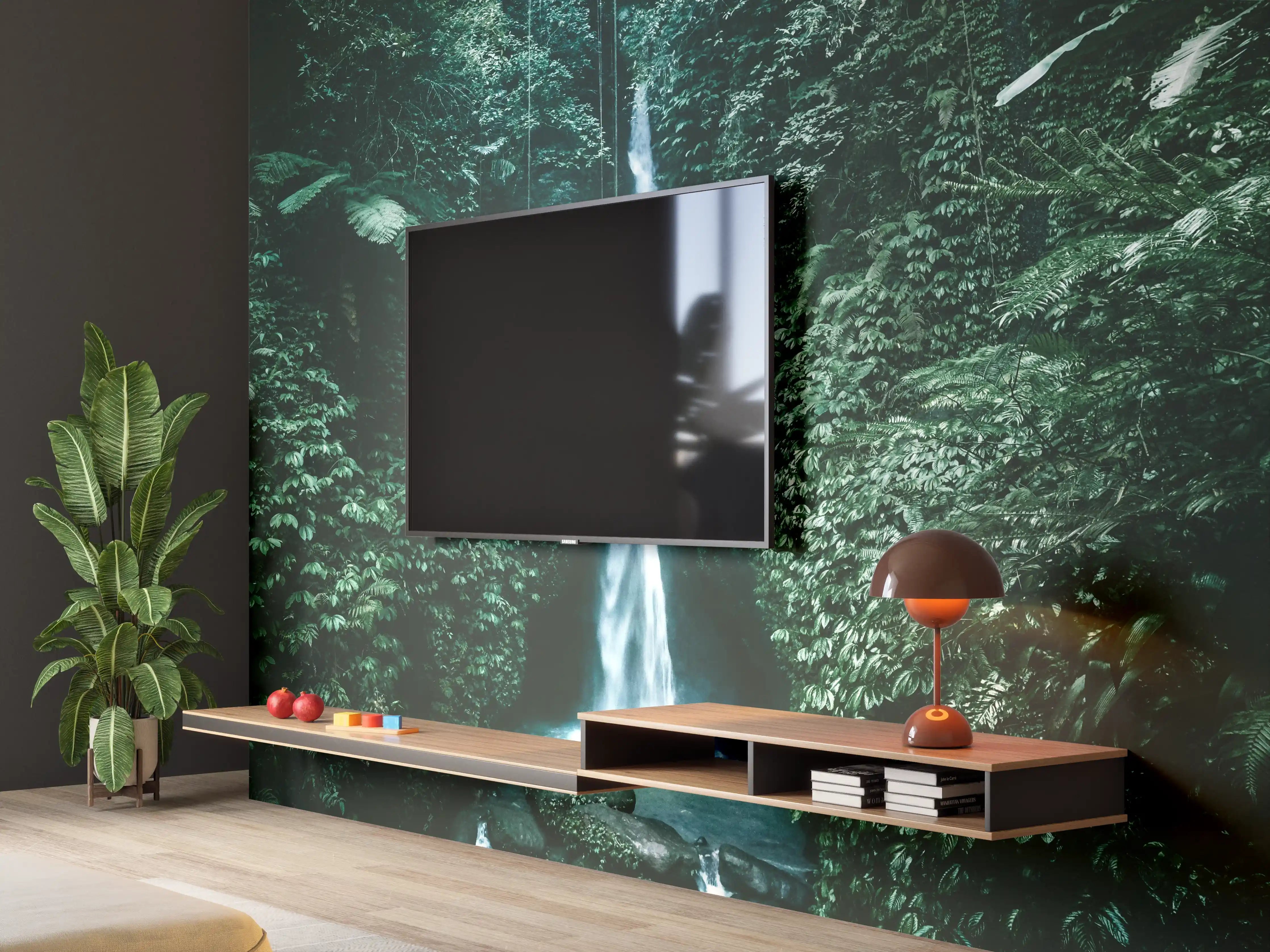 Wandverkleidung Wohnzimmer - Natur Wasserfall Grünwald