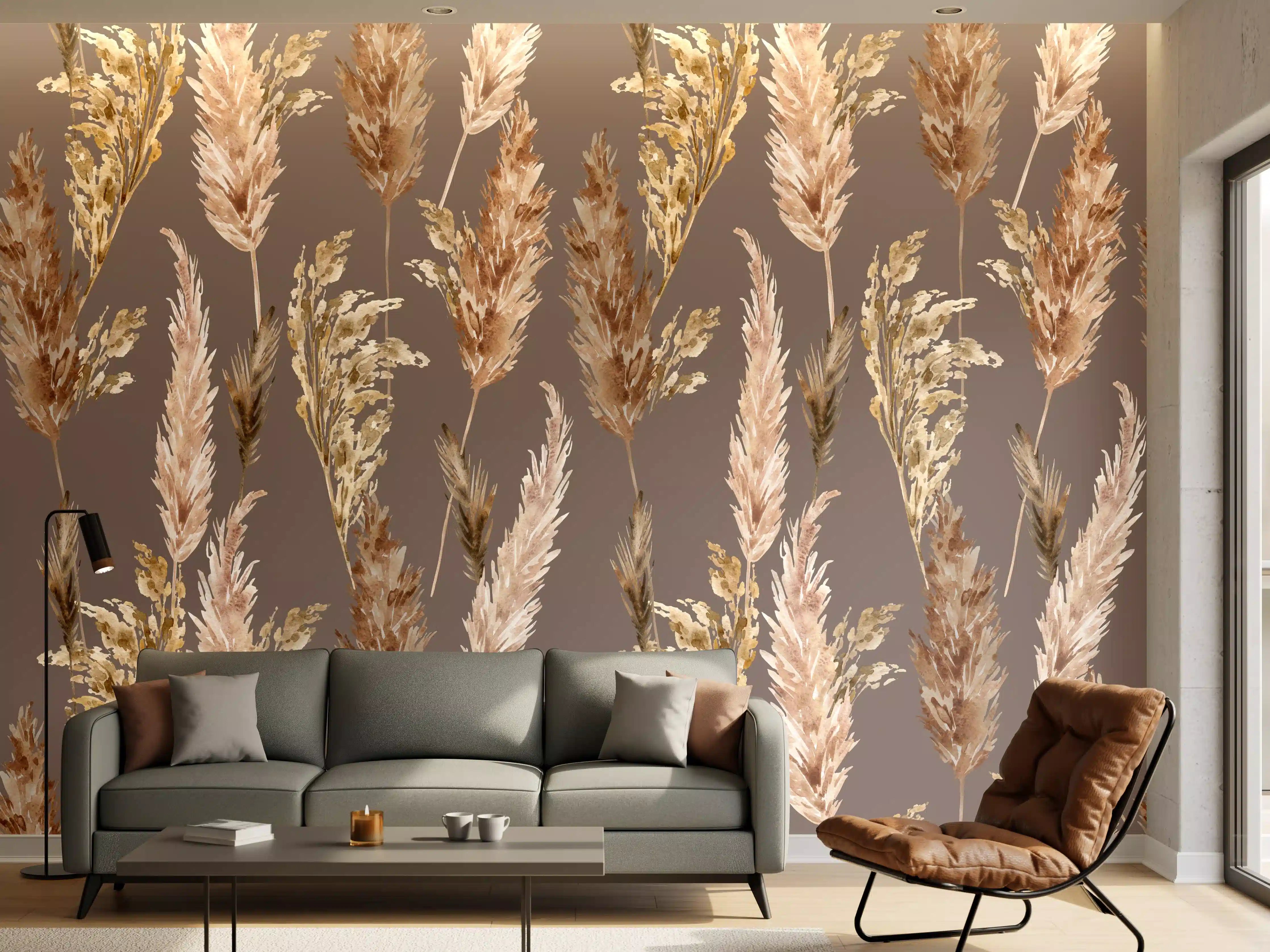 Wandverkleidung Wohnzimmer - Natur inspiriertes Muster mit Gräsern
