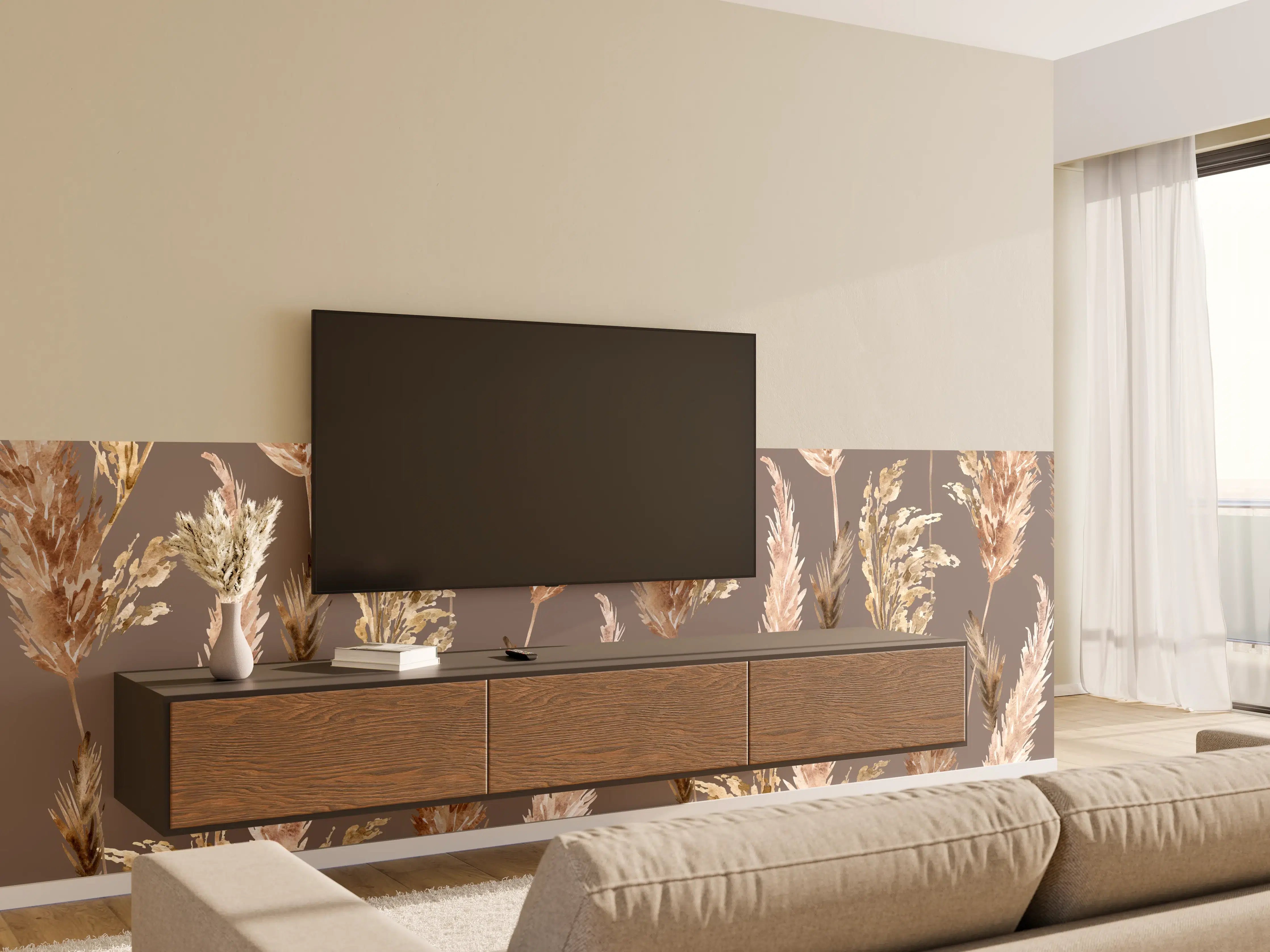 Wandverkleidung Wohnzimmer - Natur inspiriertes Muster mit Gräsern
