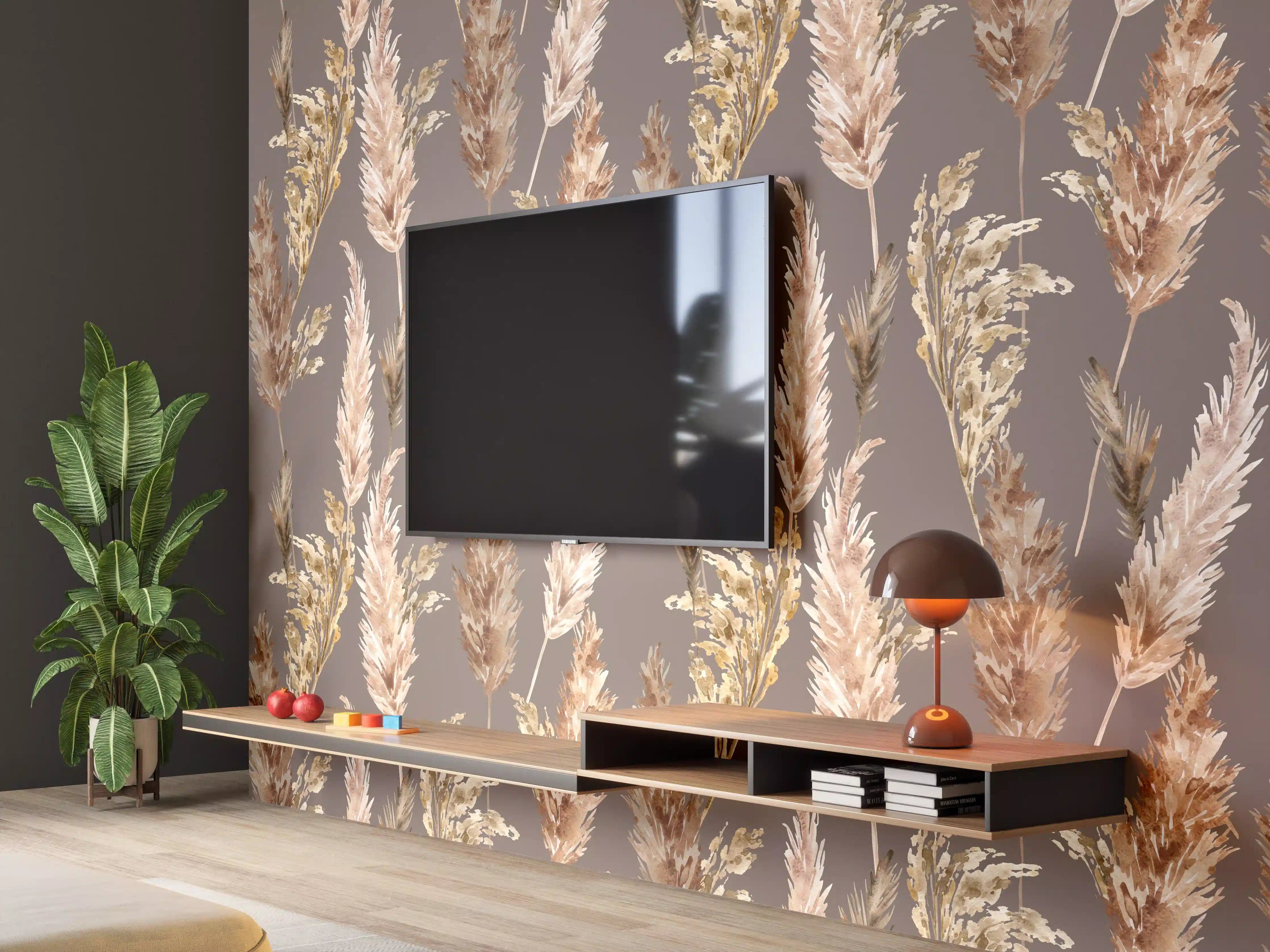 Wandverkleidung Wohnzimmer - Natur inspiriertes Muster mit Gräsern