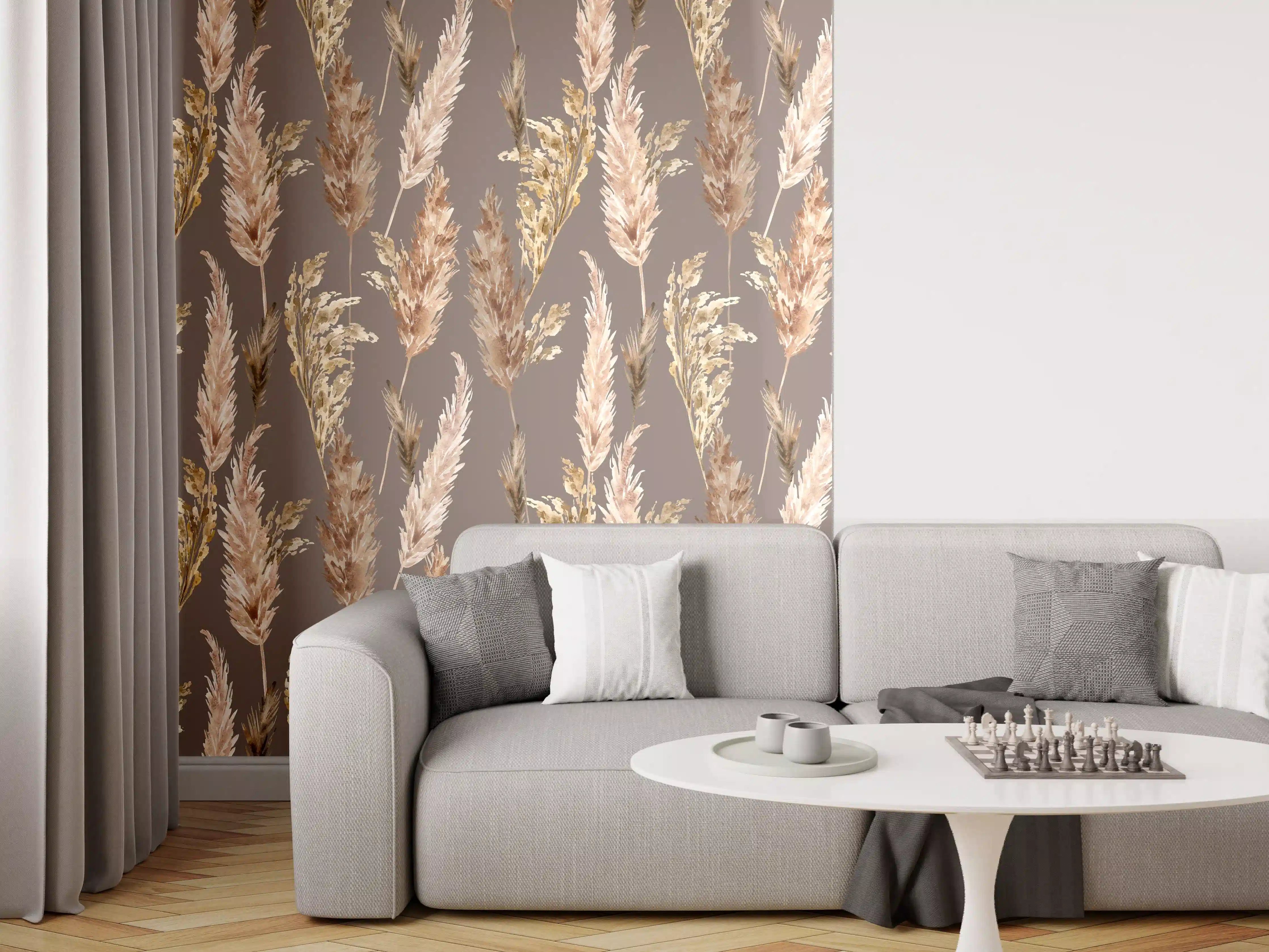 Wandverkleidung Wohnzimmer - Natur inspiriertes Muster mit Gräsern