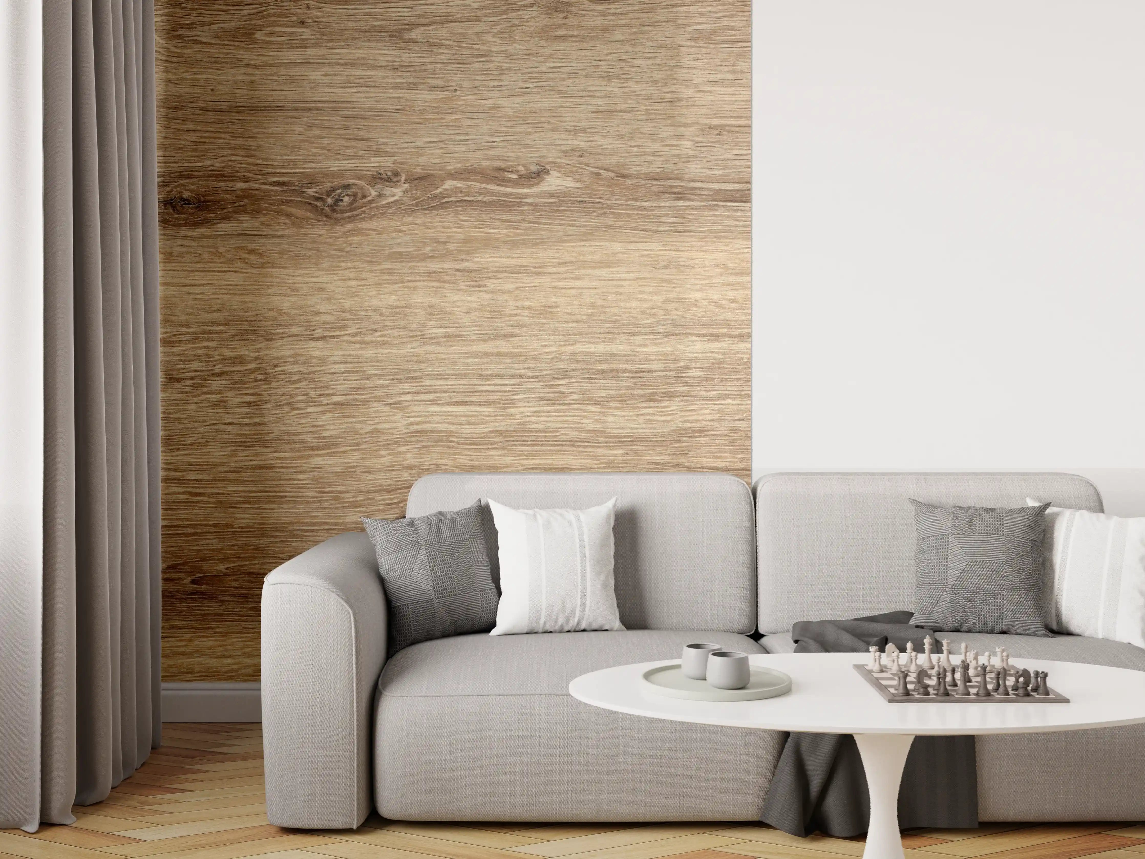 Wandverkleidung Wohnzimmer - Naturbraune Altholztextur 1