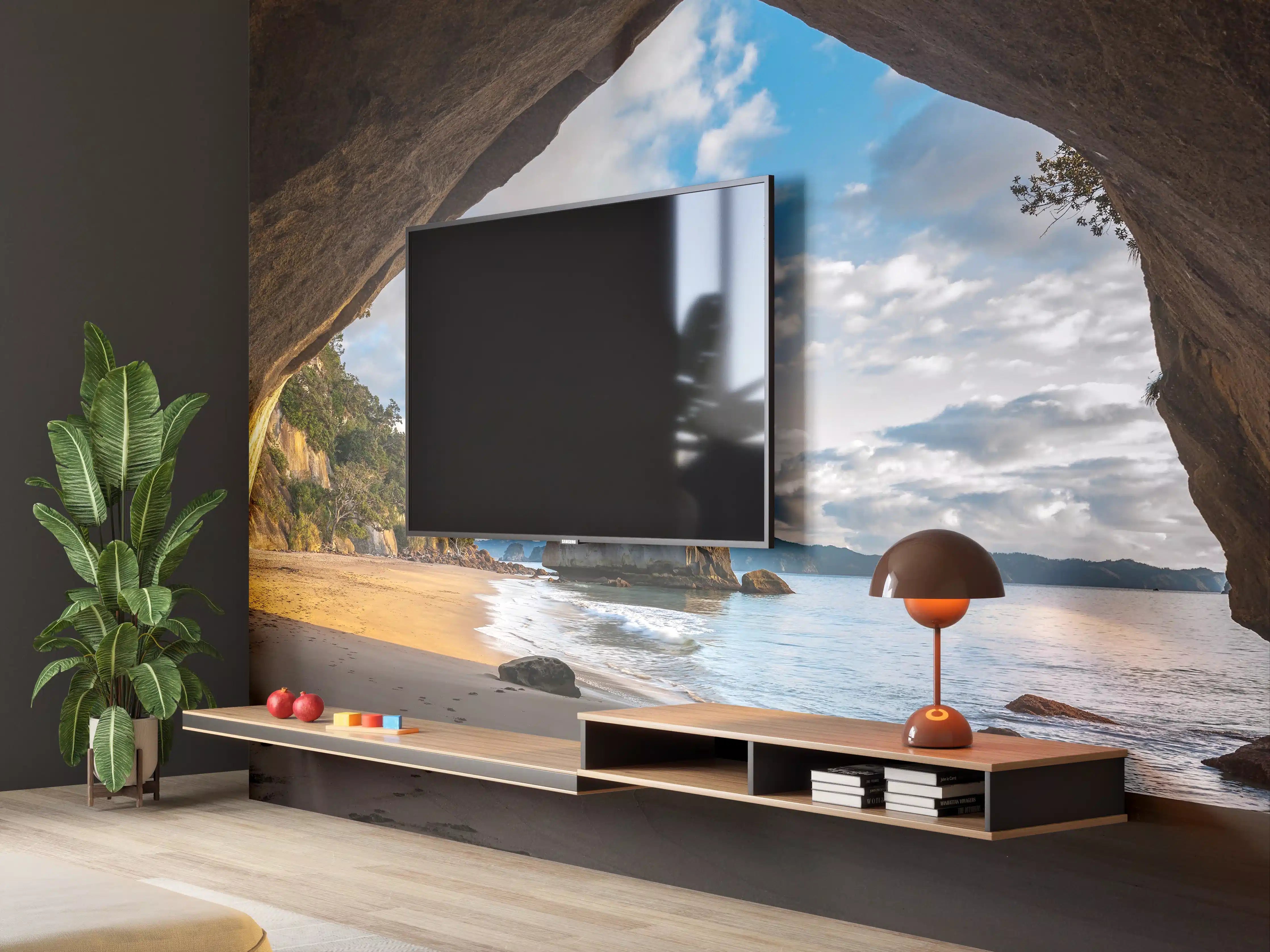 Wandverkleidung Wohnzimmer - Naturhorizont: Felsbucht mit Meerblick