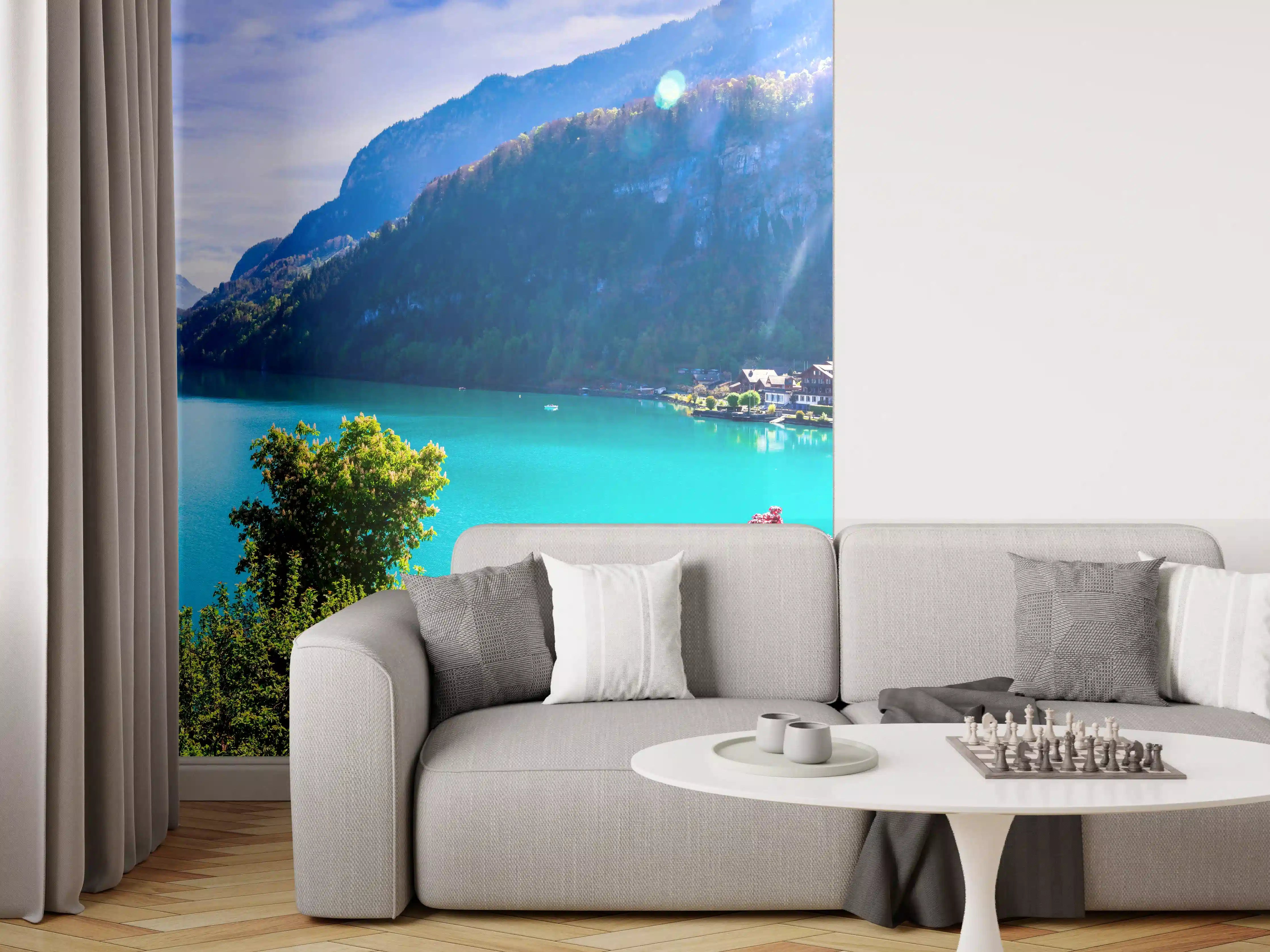 Wandverkleidung Wohnzimmer - Naturkulisse des Brienzersees - Schweiz