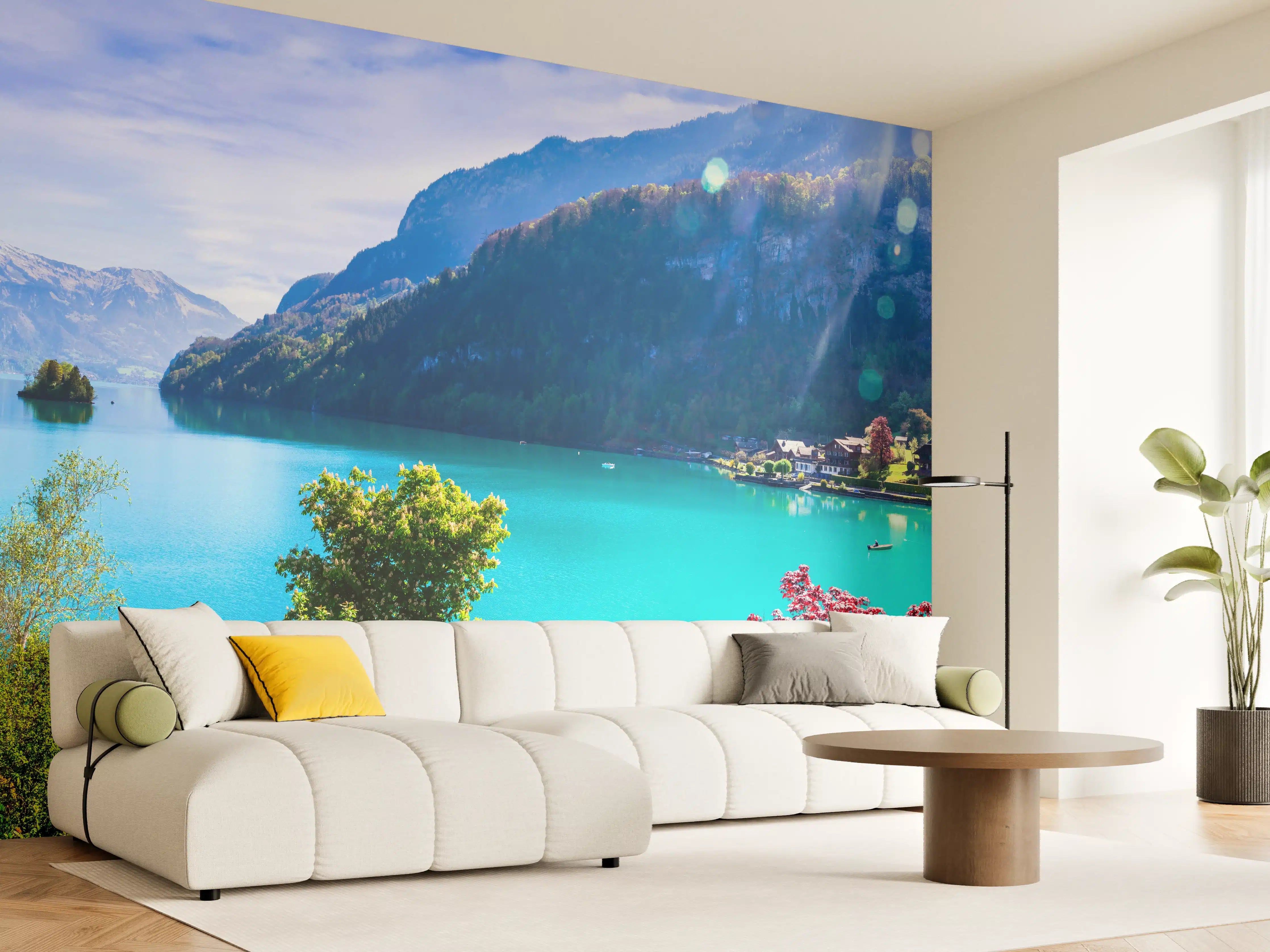 Wandverkleidung Wohnzimmer - Naturkulisse des Brienzersees - Schweiz