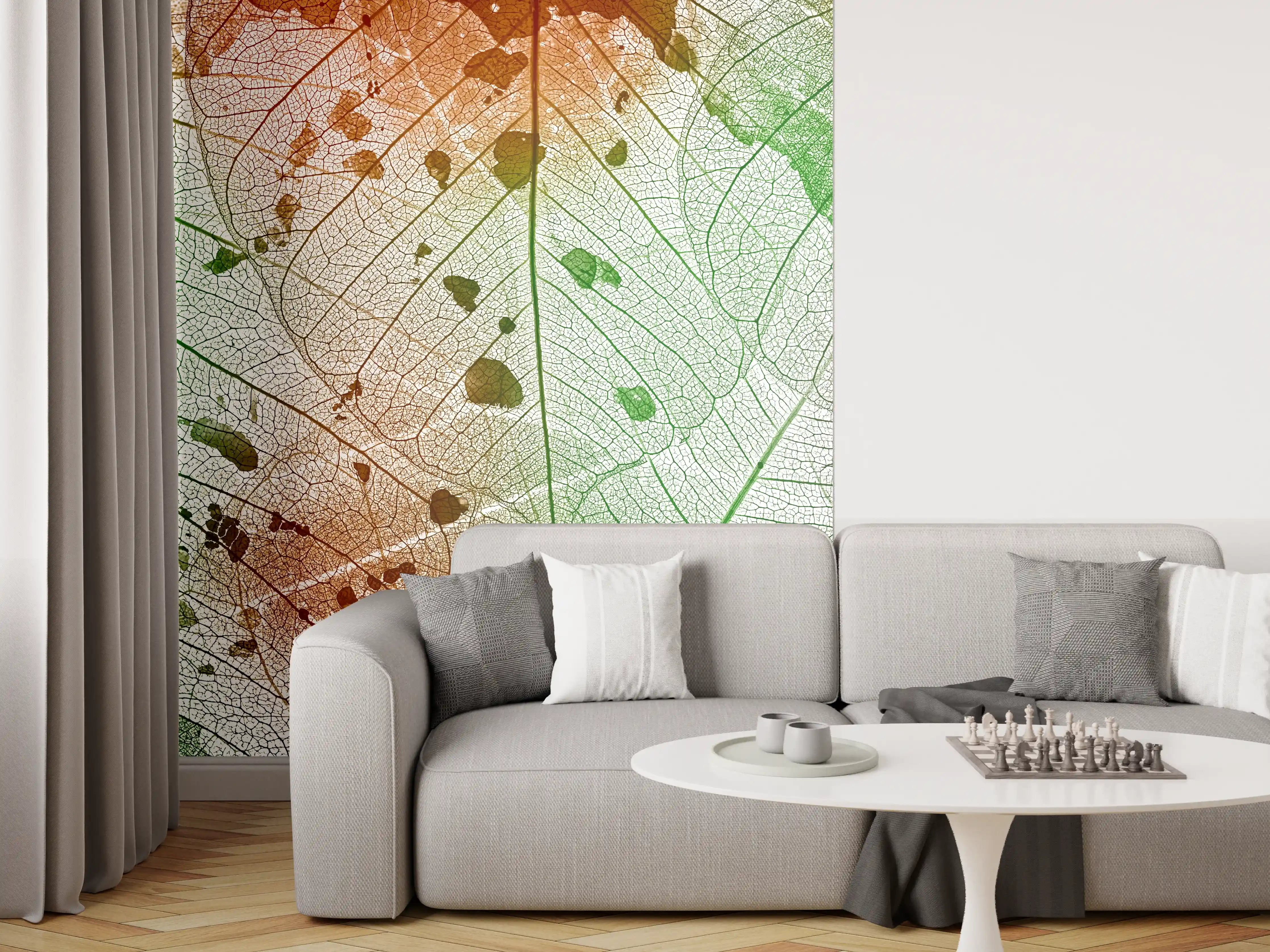 Wandverkleidung Wohnzimmer - Naturmotiv mit Blattstrukturen