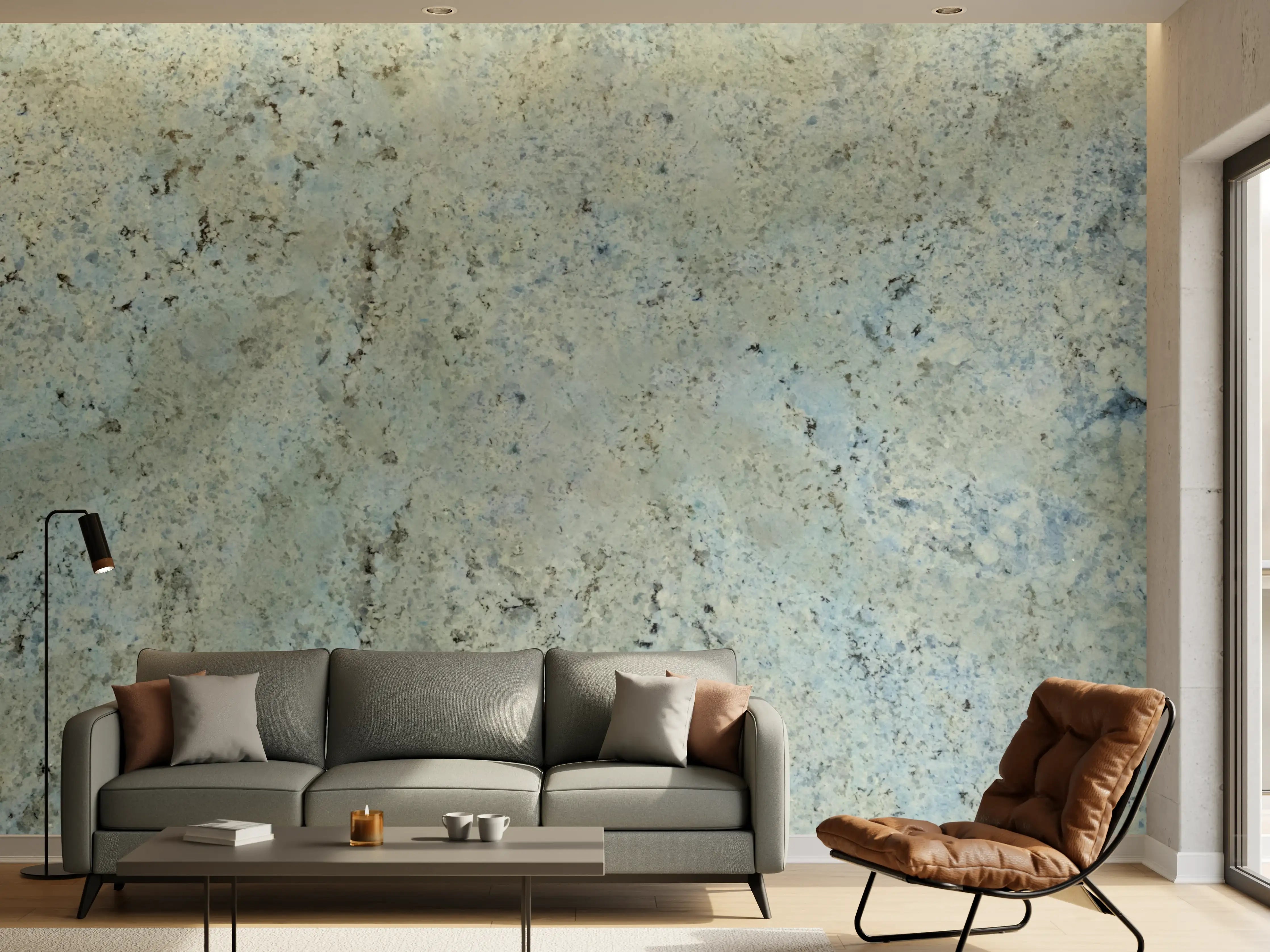 Wandverkleidung Wohnzimmer - Naturstein Design in Blau und Grau