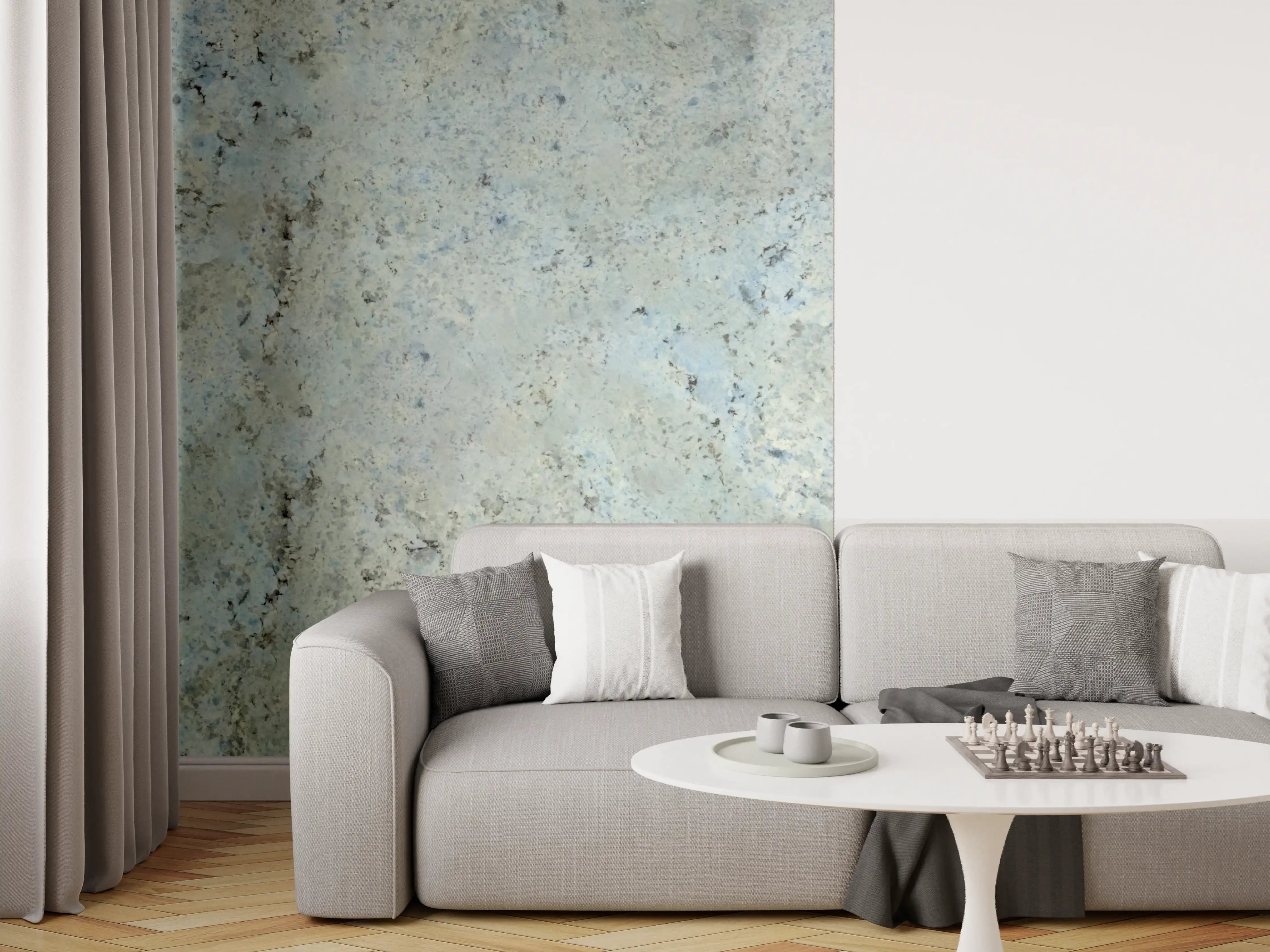 Wandverkleidung Wohnzimmer - Naturstein Design in Blau und Grau