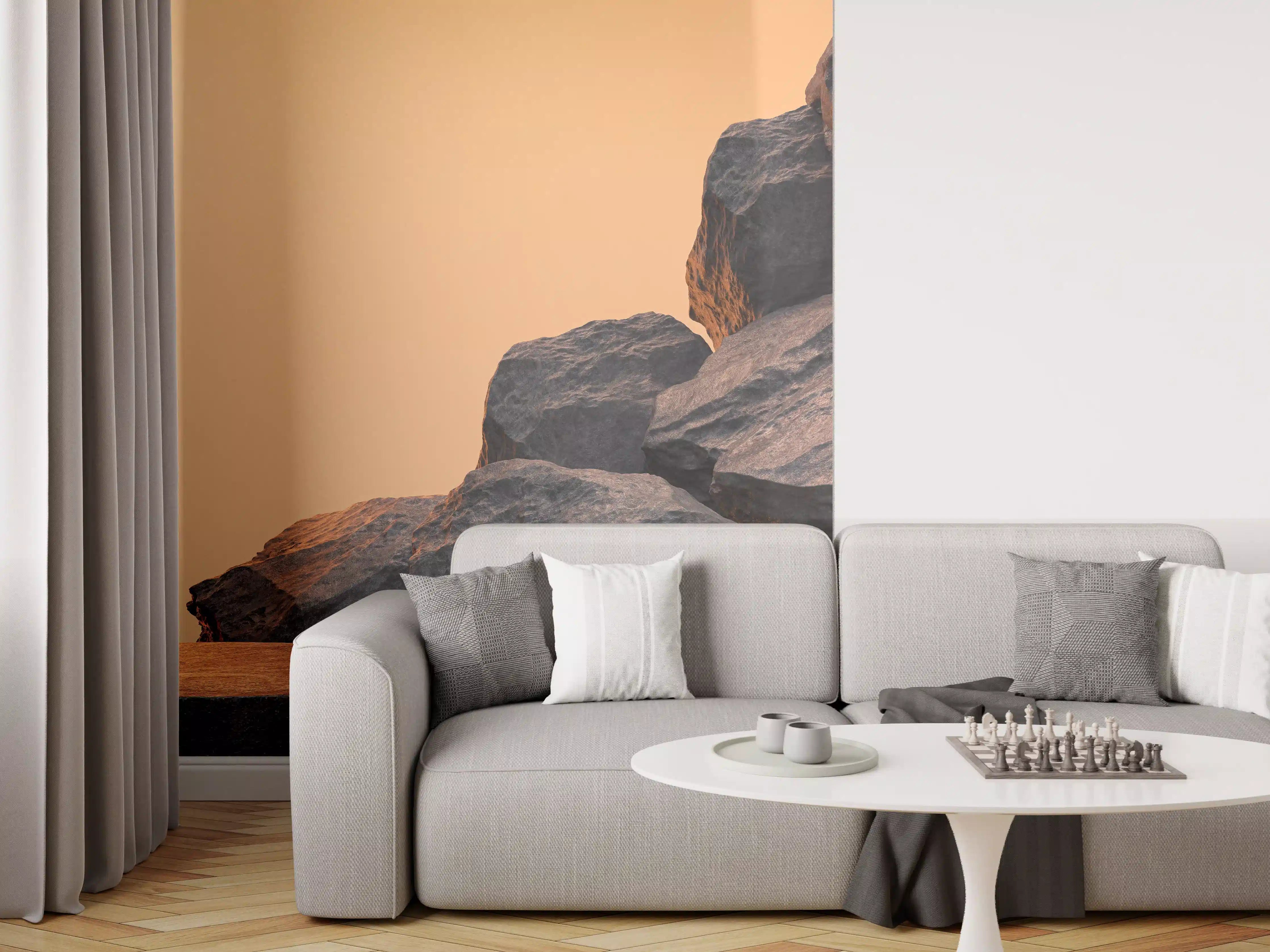 Wandverkleidung Wohnzimmer - Naturstein-Kunstwerk im Sonnenuntergang