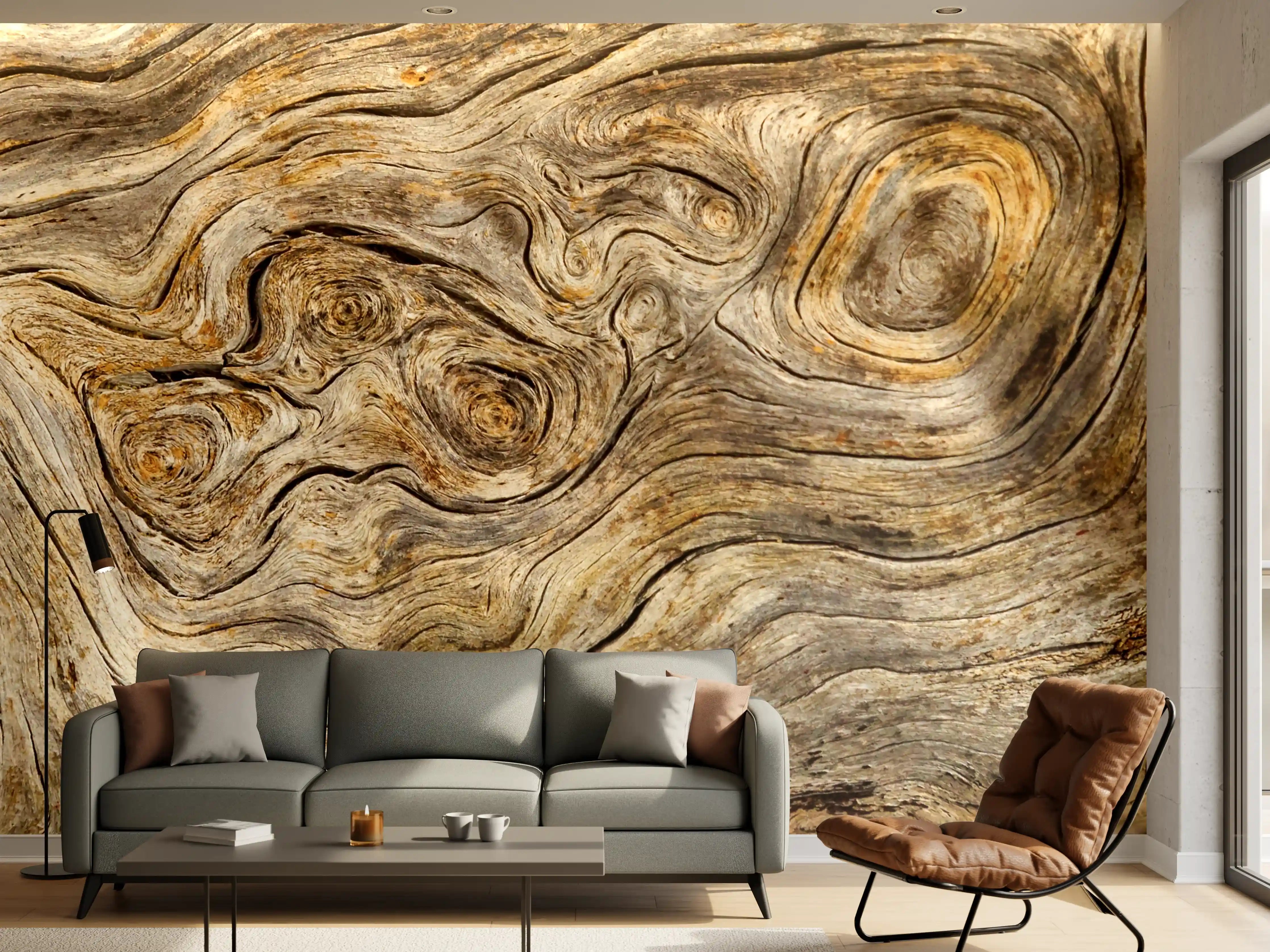 Wandverkleidung Wohnzimmer - Naturstein-Textur in warmen Erdtönen