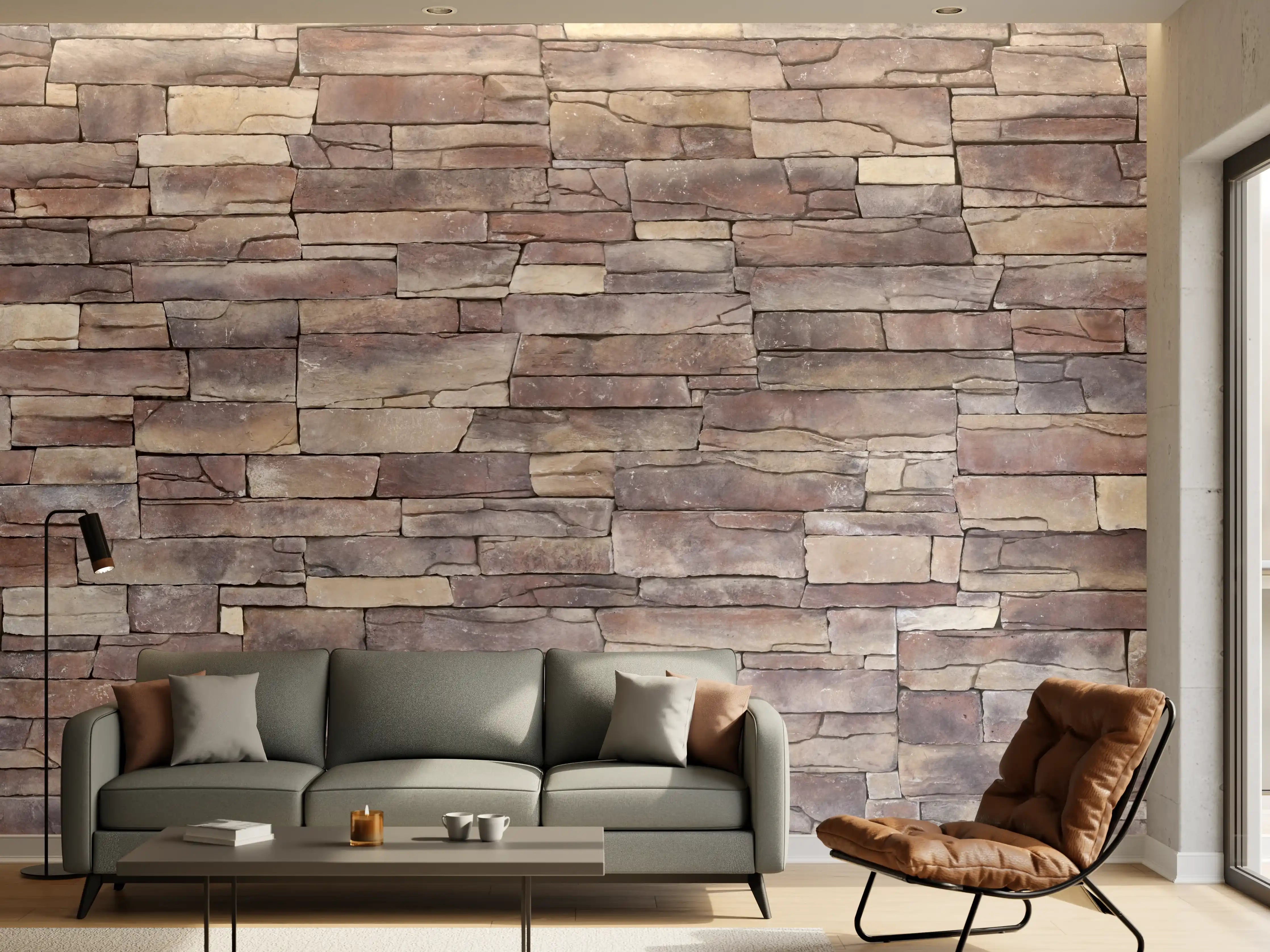 Wandverkleidung Wohnzimmer - Natursteinmauer aus Sandstein