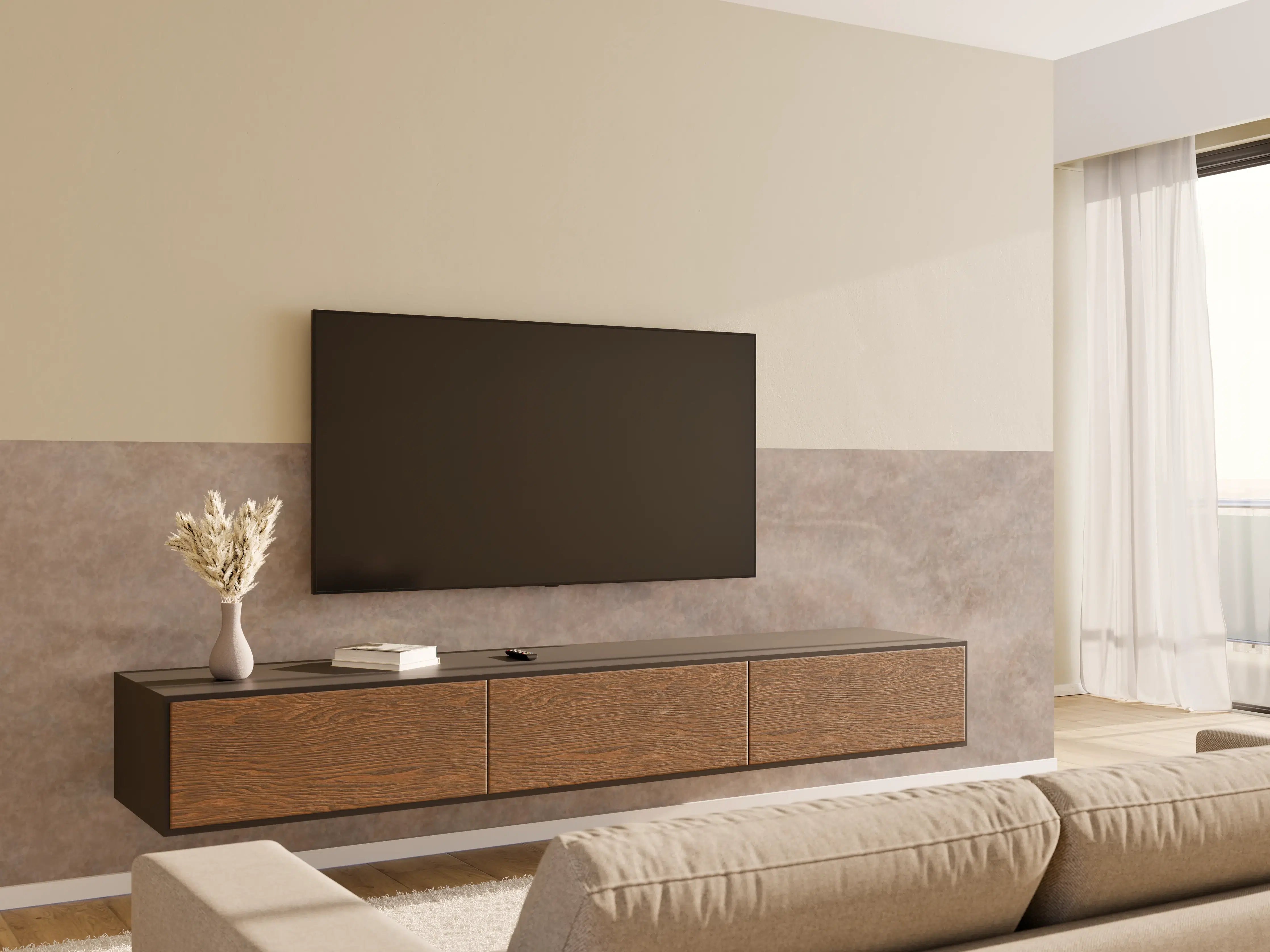 Wandverkleidung Wohnzimmer - Natursteinoptik in neutralen Tönen