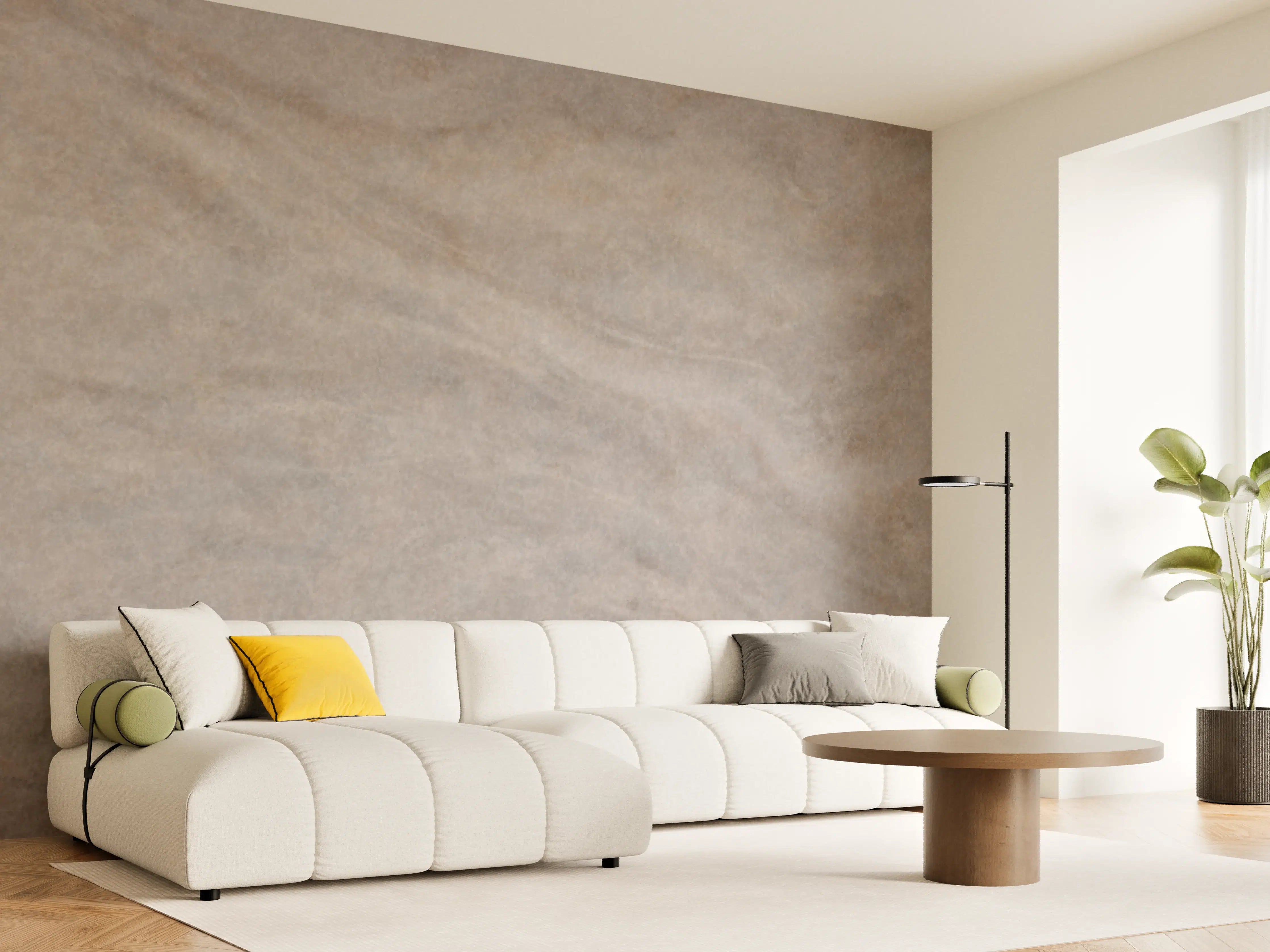 Wandverkleidung Wohnzimmer - Natursteinoptik in neutralen Tönen