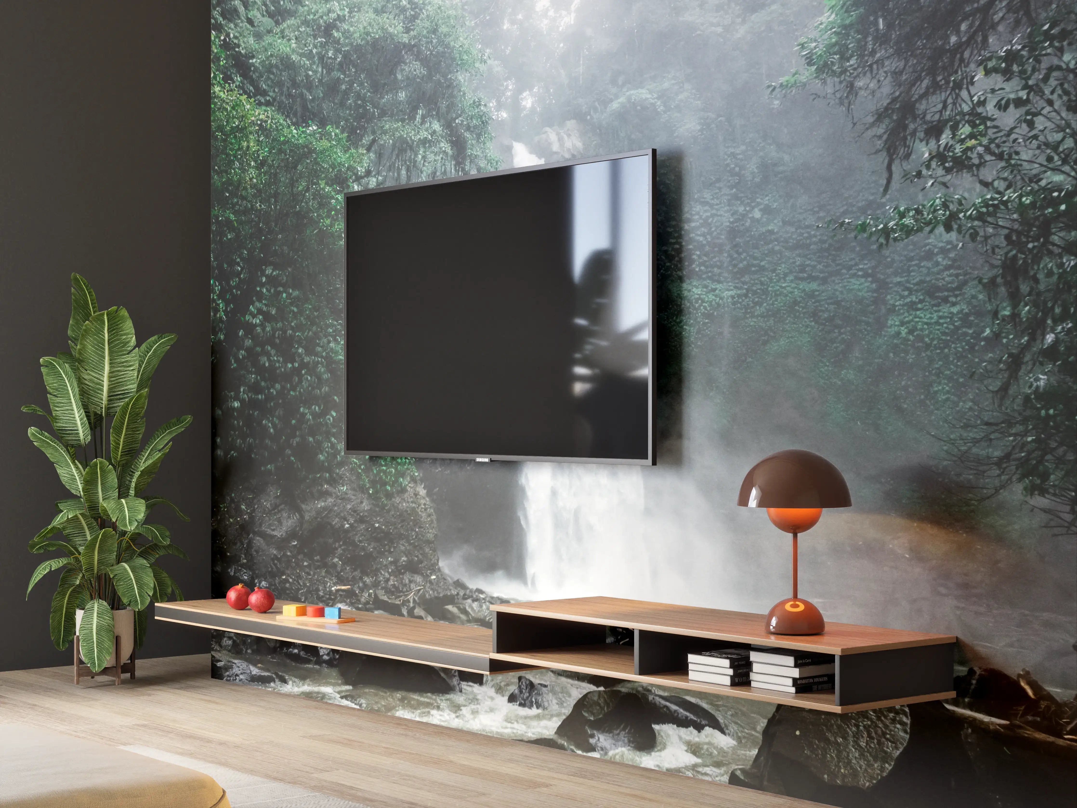 Wandverkleidung Wohnzimmer - Naturwasserfall im Dschungel