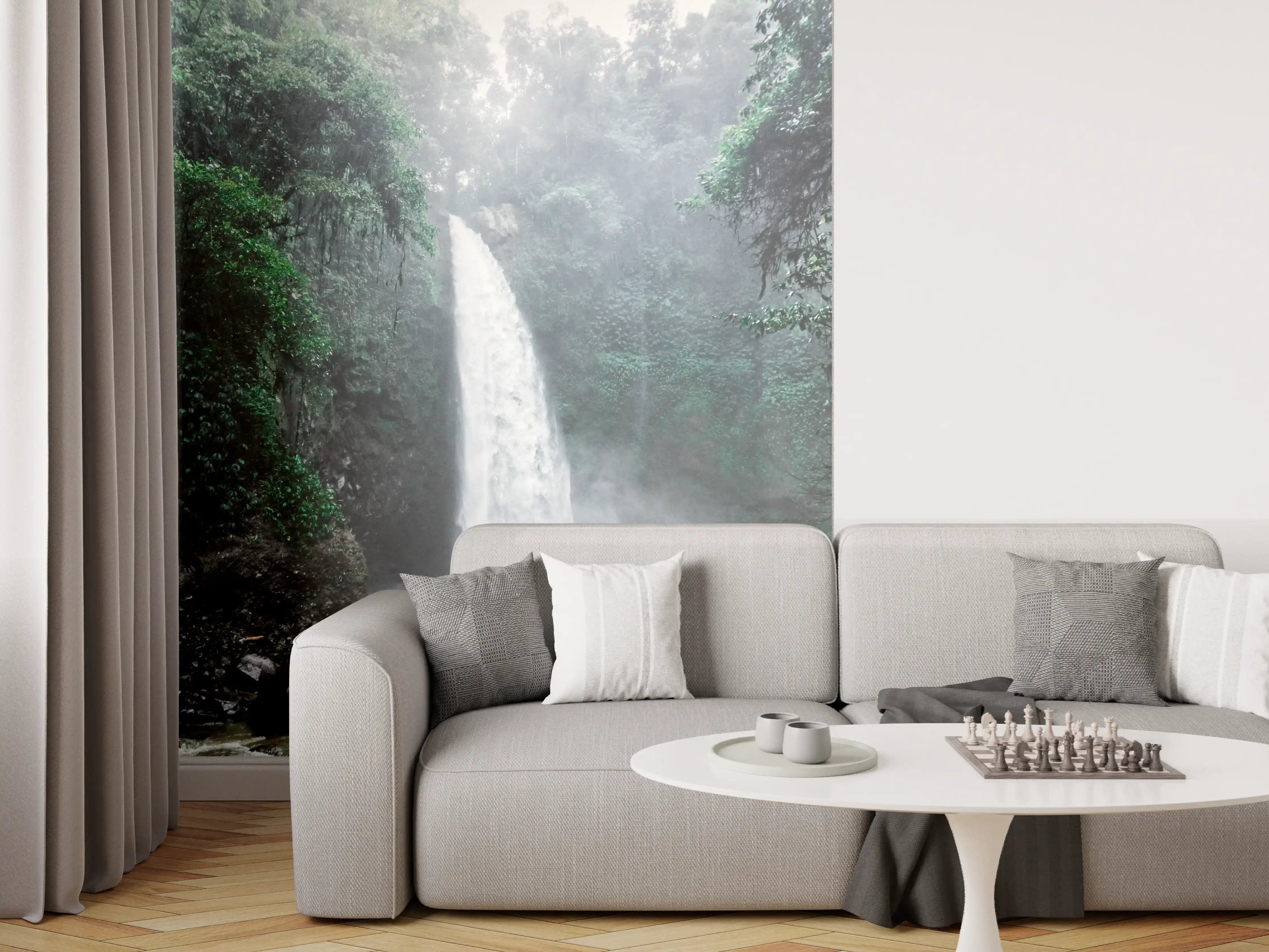 Wandverkleidung Wohnzimmer - Naturwasserfall im Dschungel