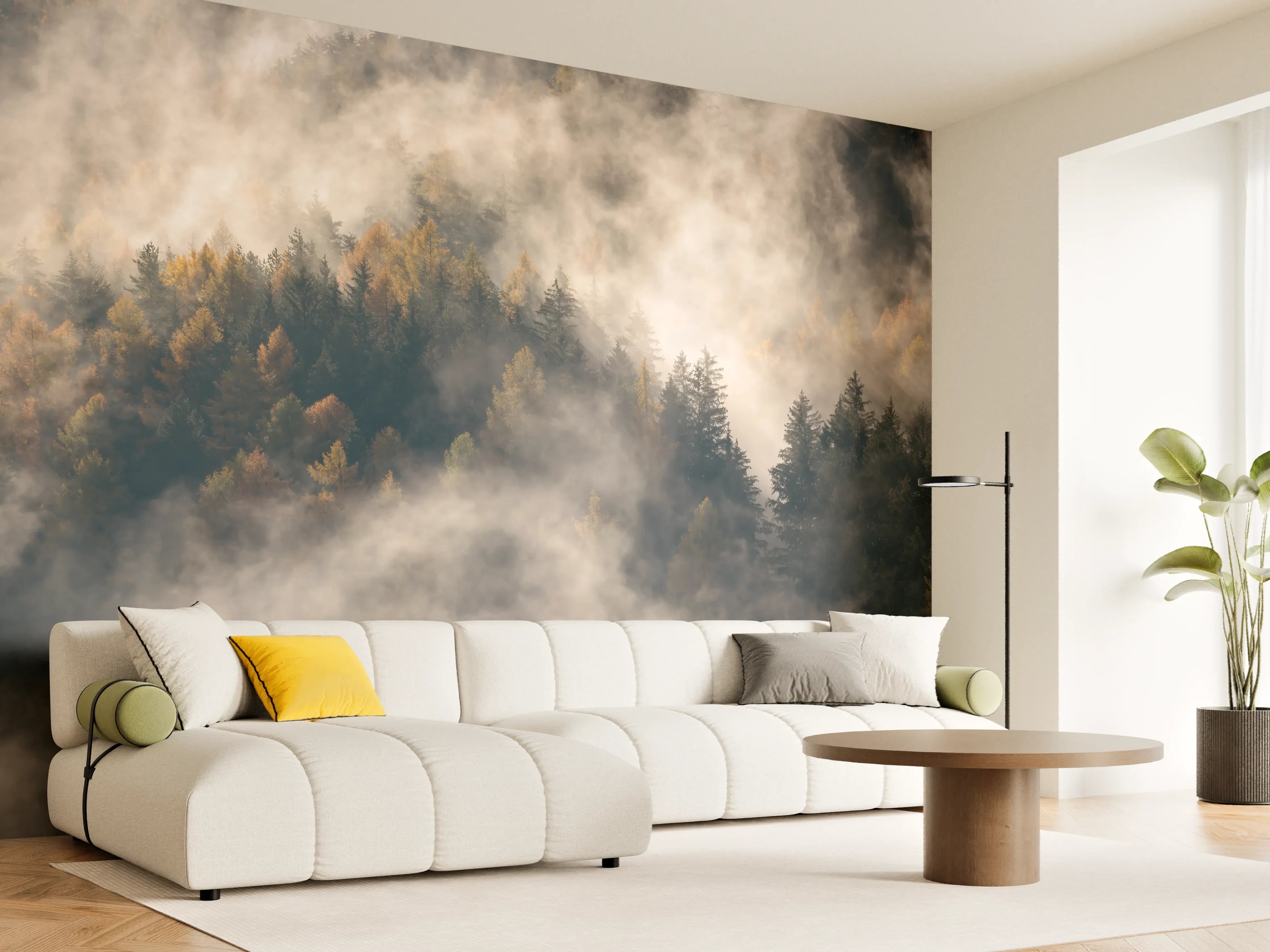 Wandverkleidung Wohnzimmer - Nebel im Wald