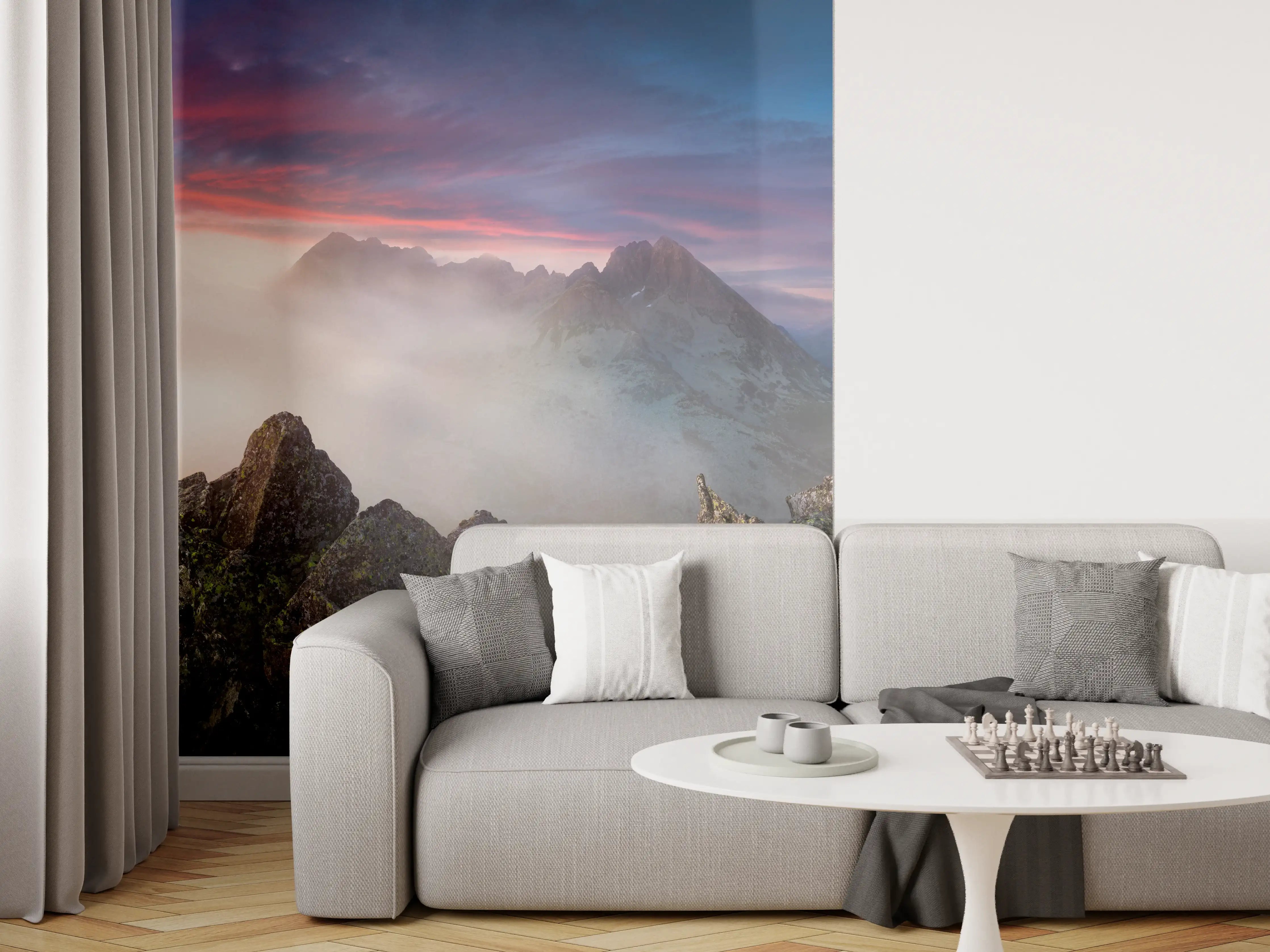 Wandverkleidung Wohnzimmer - Nebeliger Blick auf Fairytale Berge, Slowakei