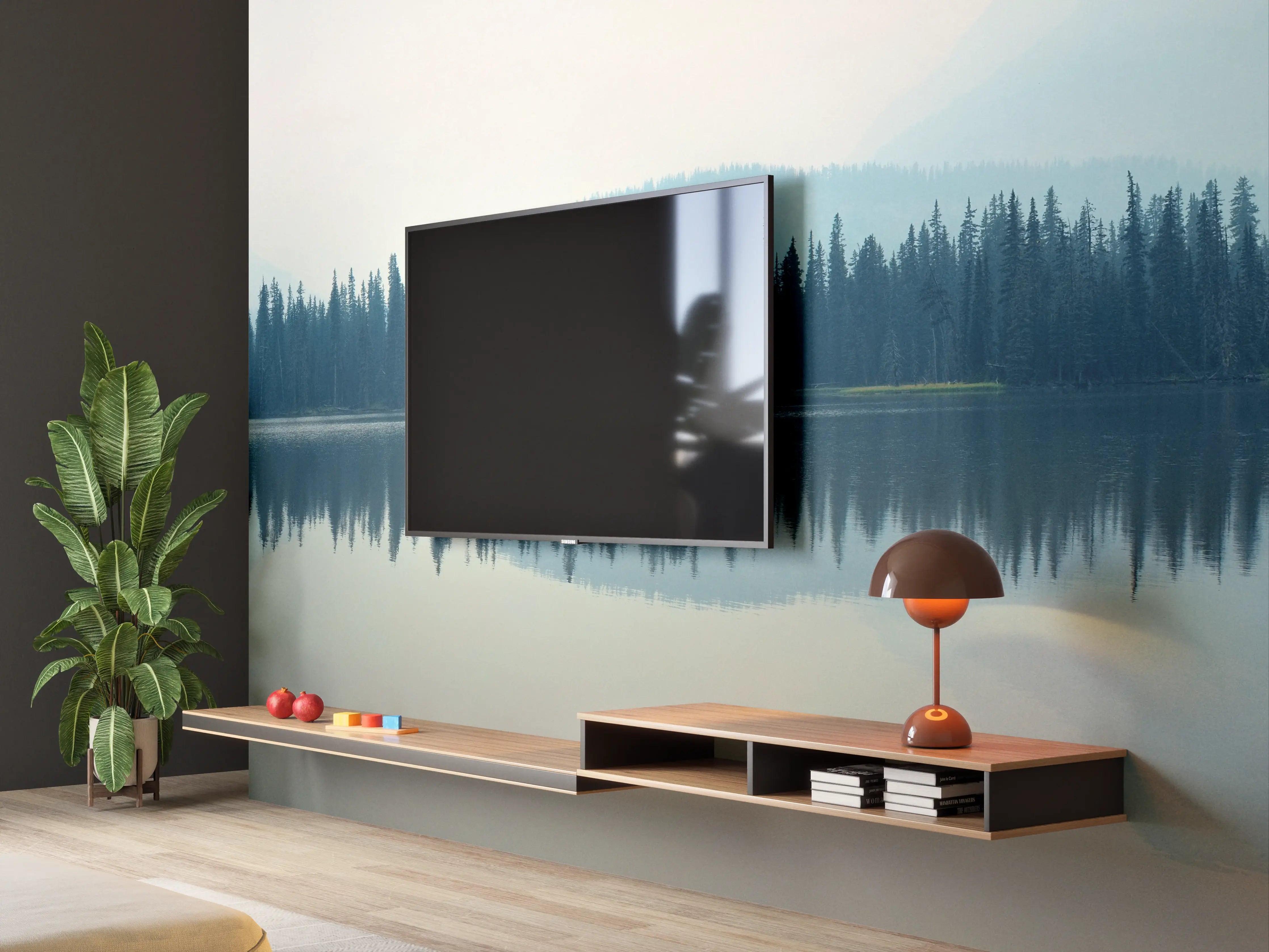 Wandverkleidung Wohnzimmer - Nebliger Bergsee