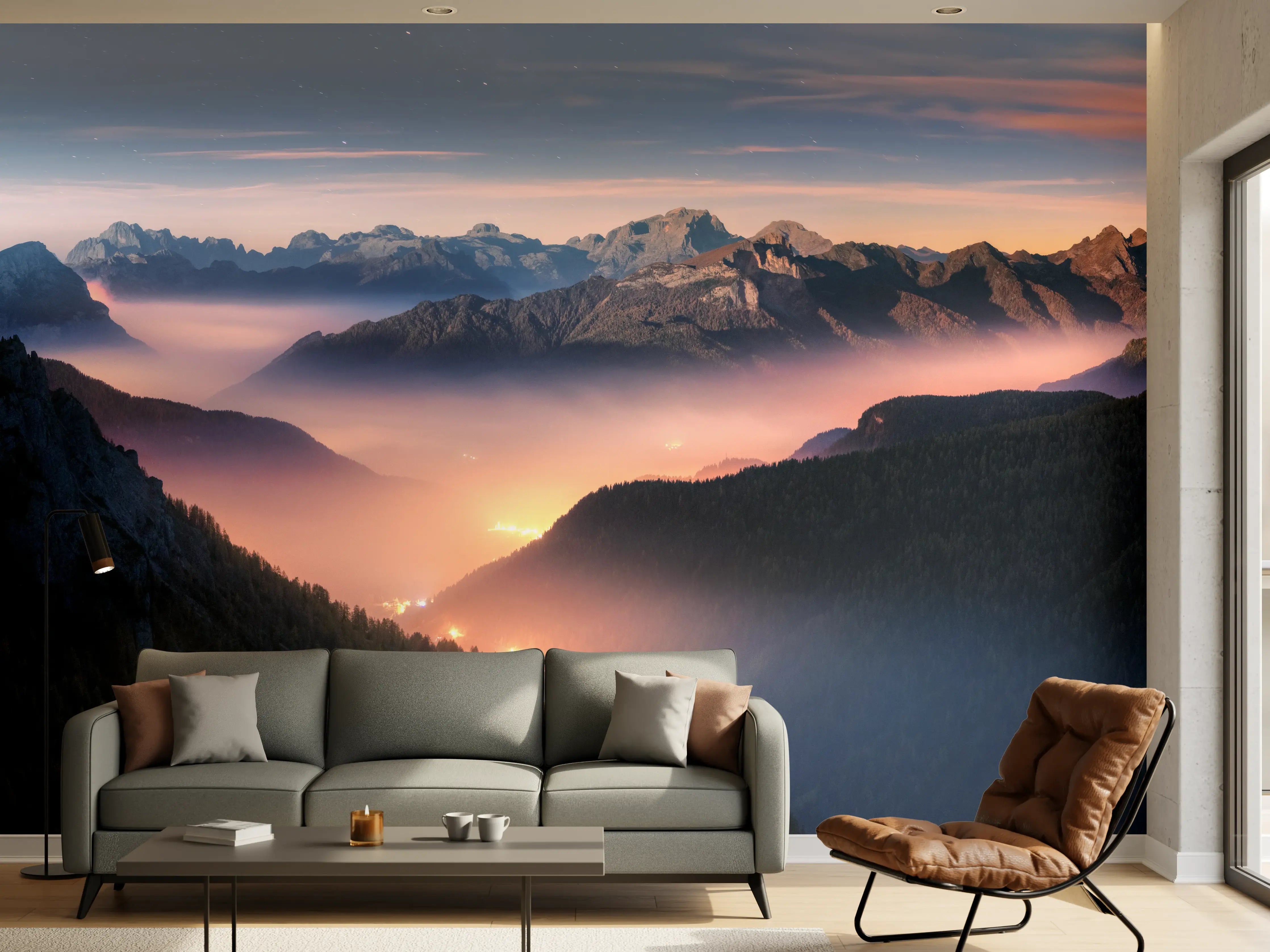 Wandverkleidung Wohnzimmer - Nebliger Blick auf Dolomiten