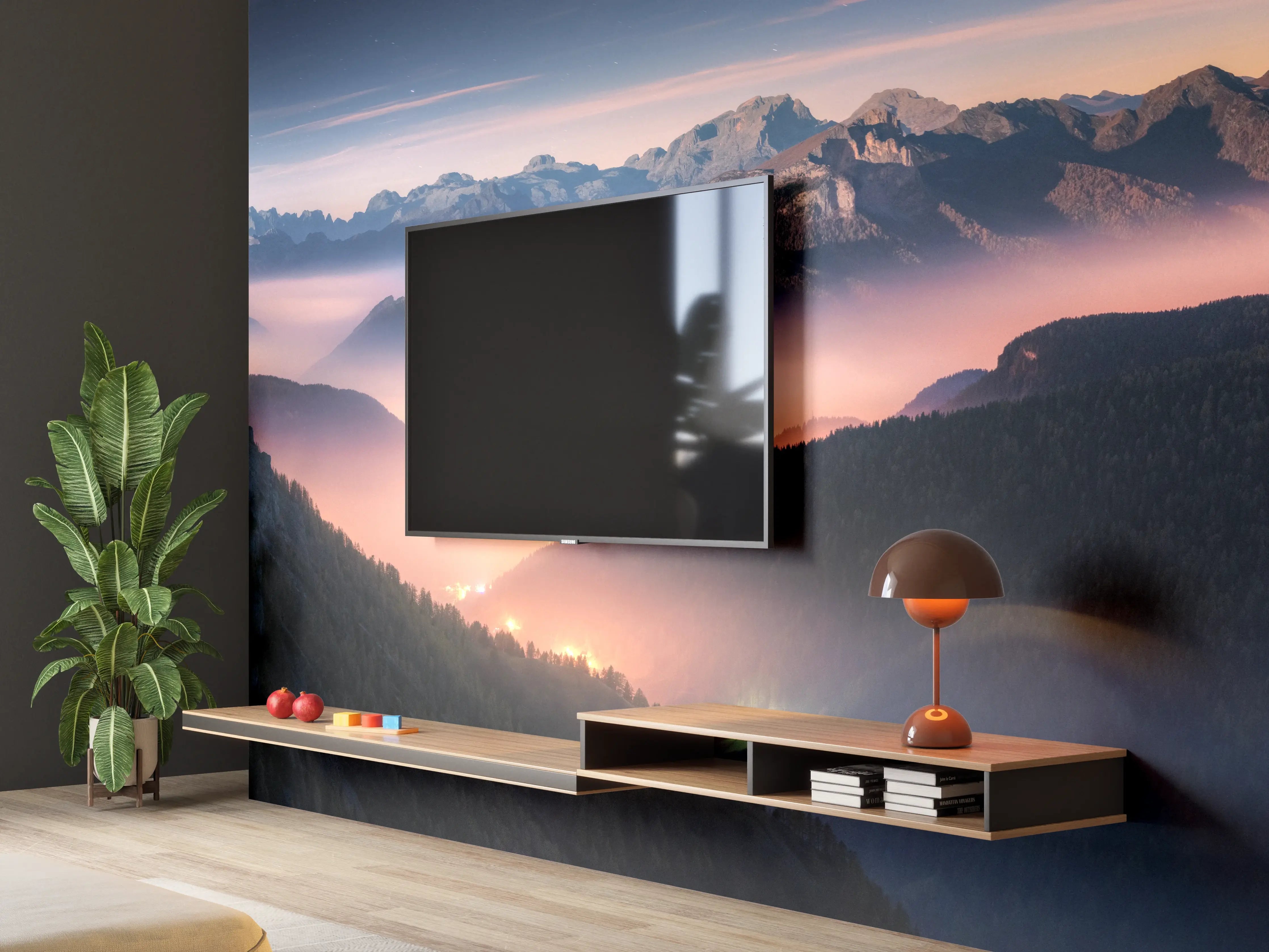Wandverkleidung Wohnzimmer - Nebliger Blick auf Dolomiten