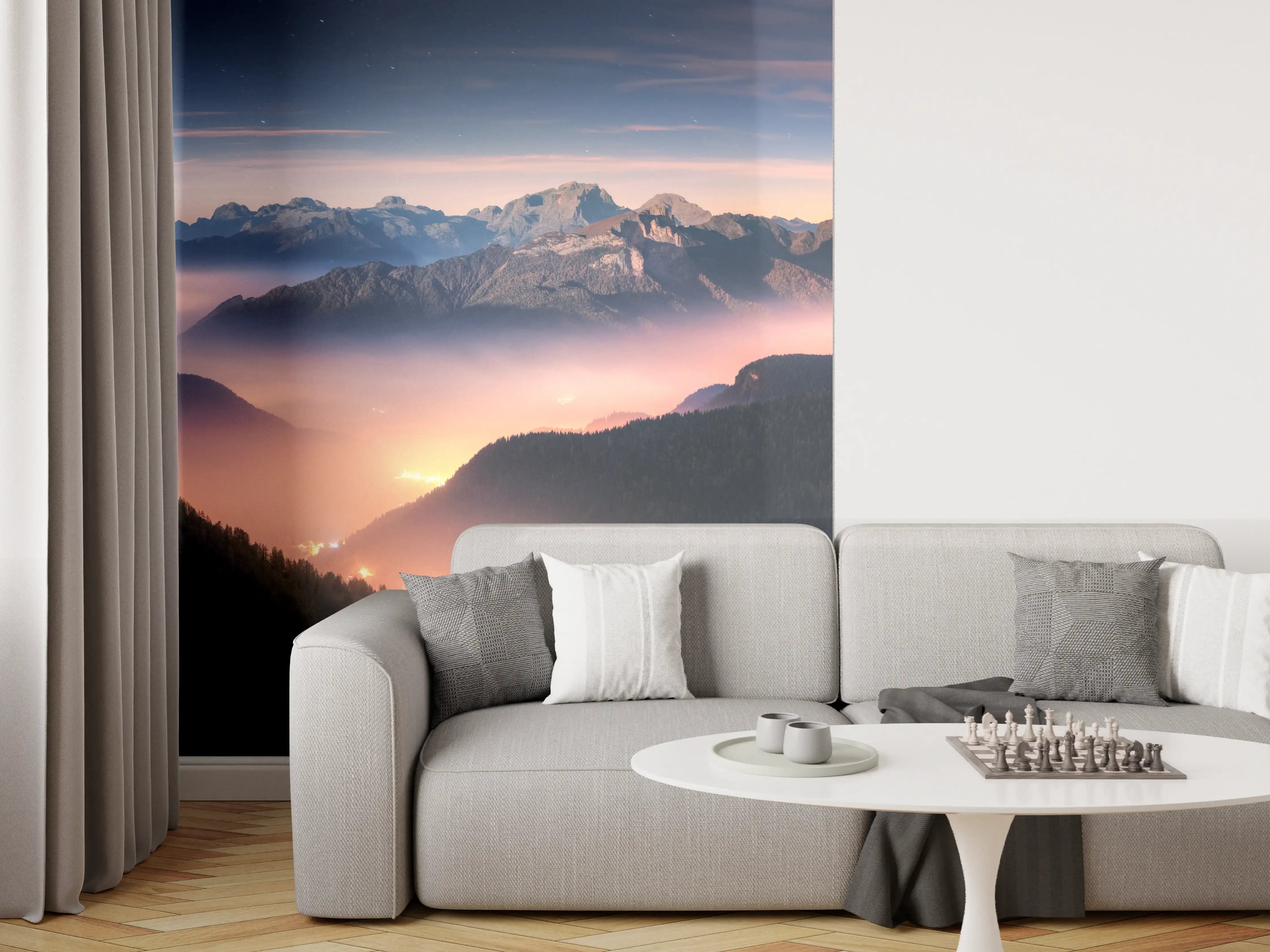 Wandverkleidung Wohnzimmer - Nebliger Blick auf Dolomiten