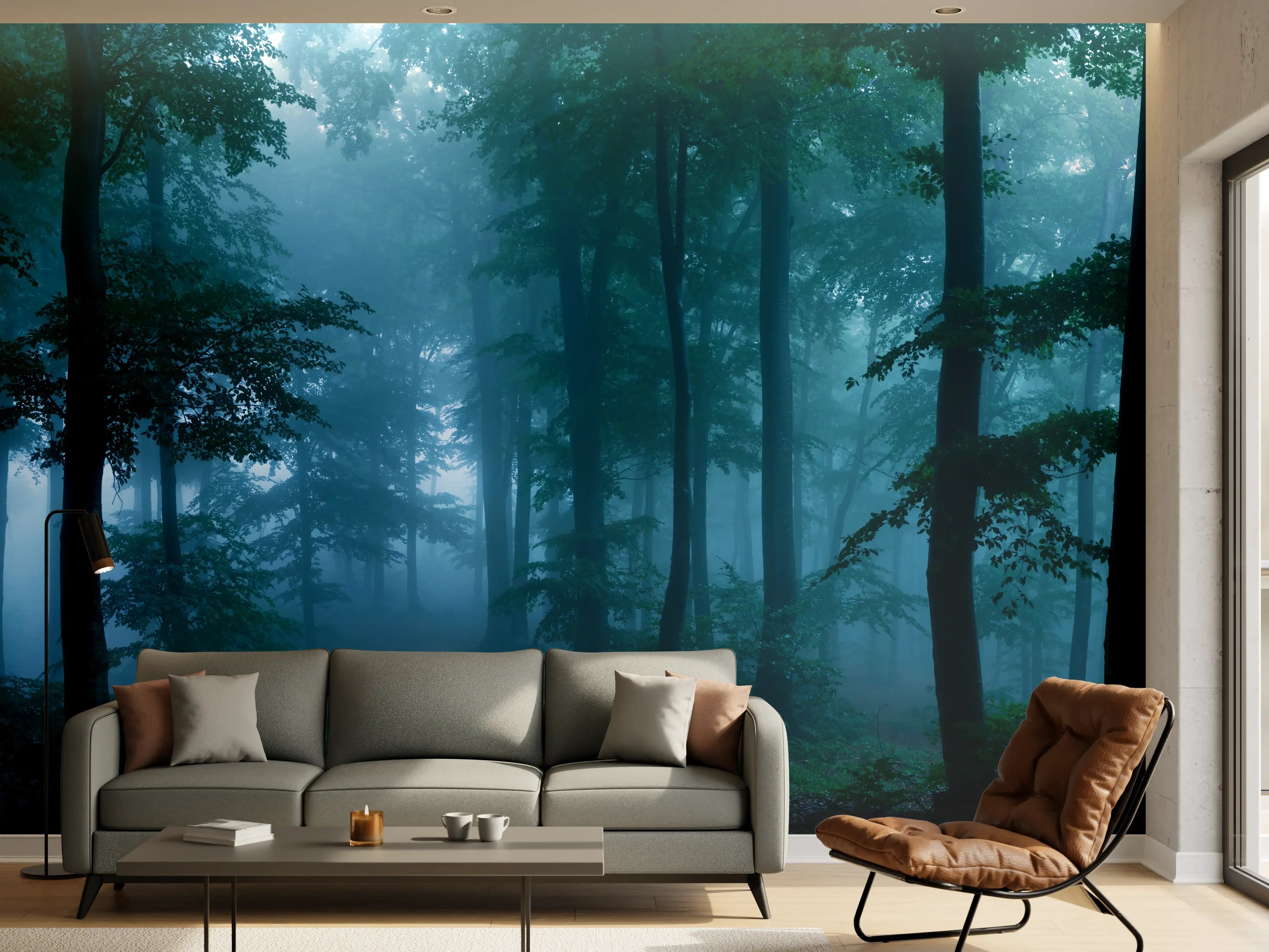 Wandverkleidung Wohnzimmer - Nebliger Wald