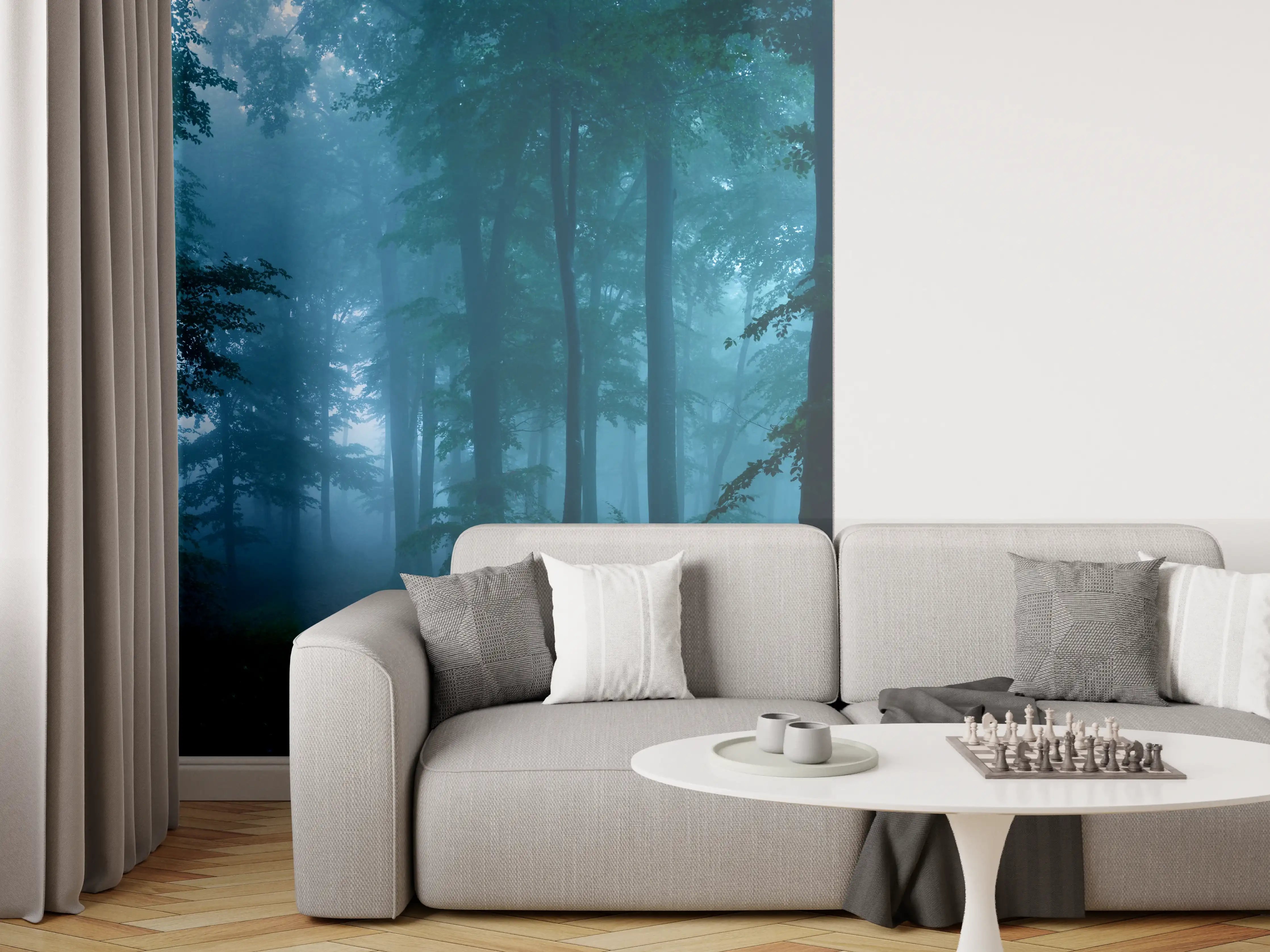 Wandverkleidung Wohnzimmer - Nebliger Wald