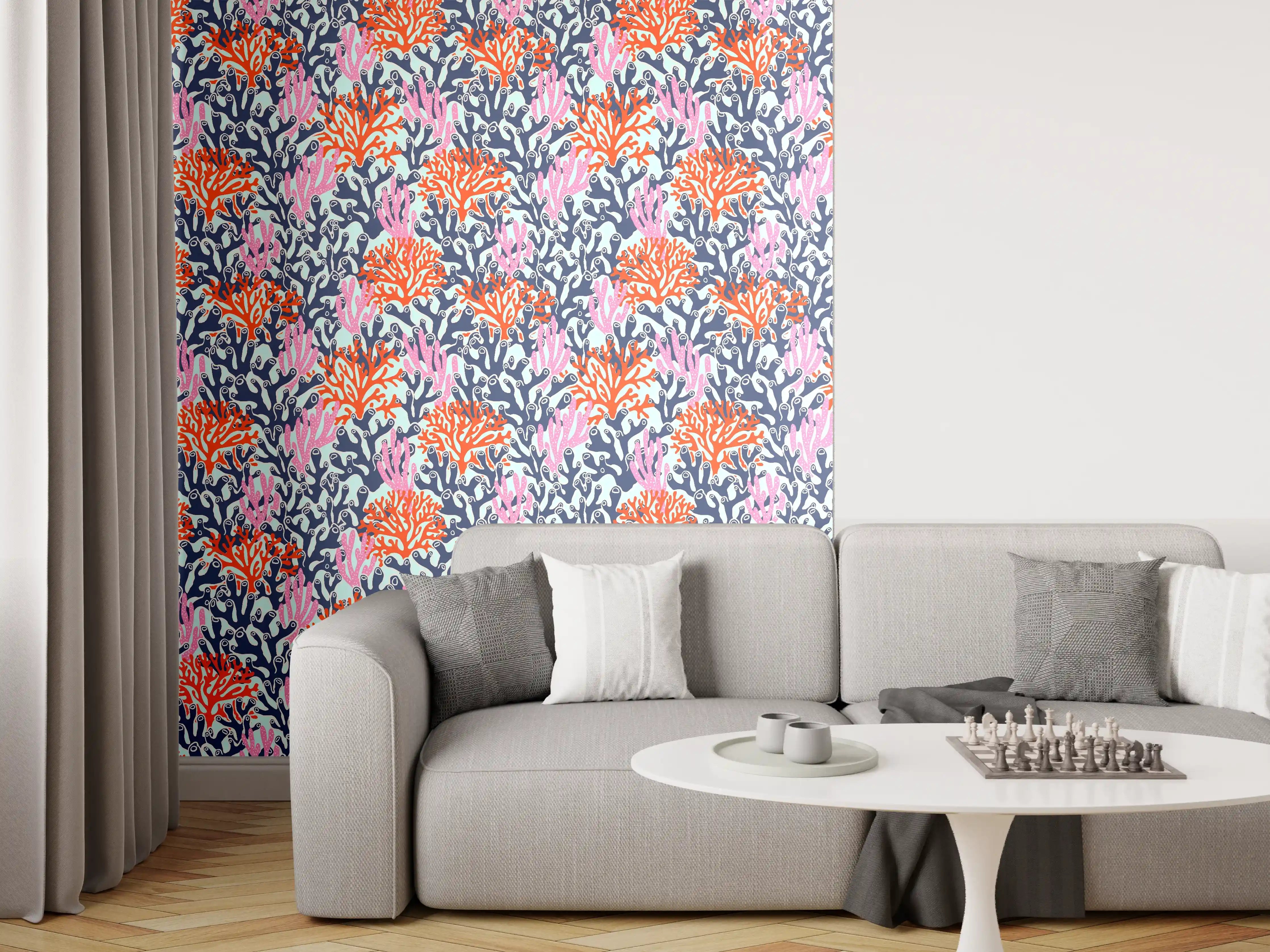 Wandverkleidung Wohnzimmer - Neon-Korallen Blau Orange Pink