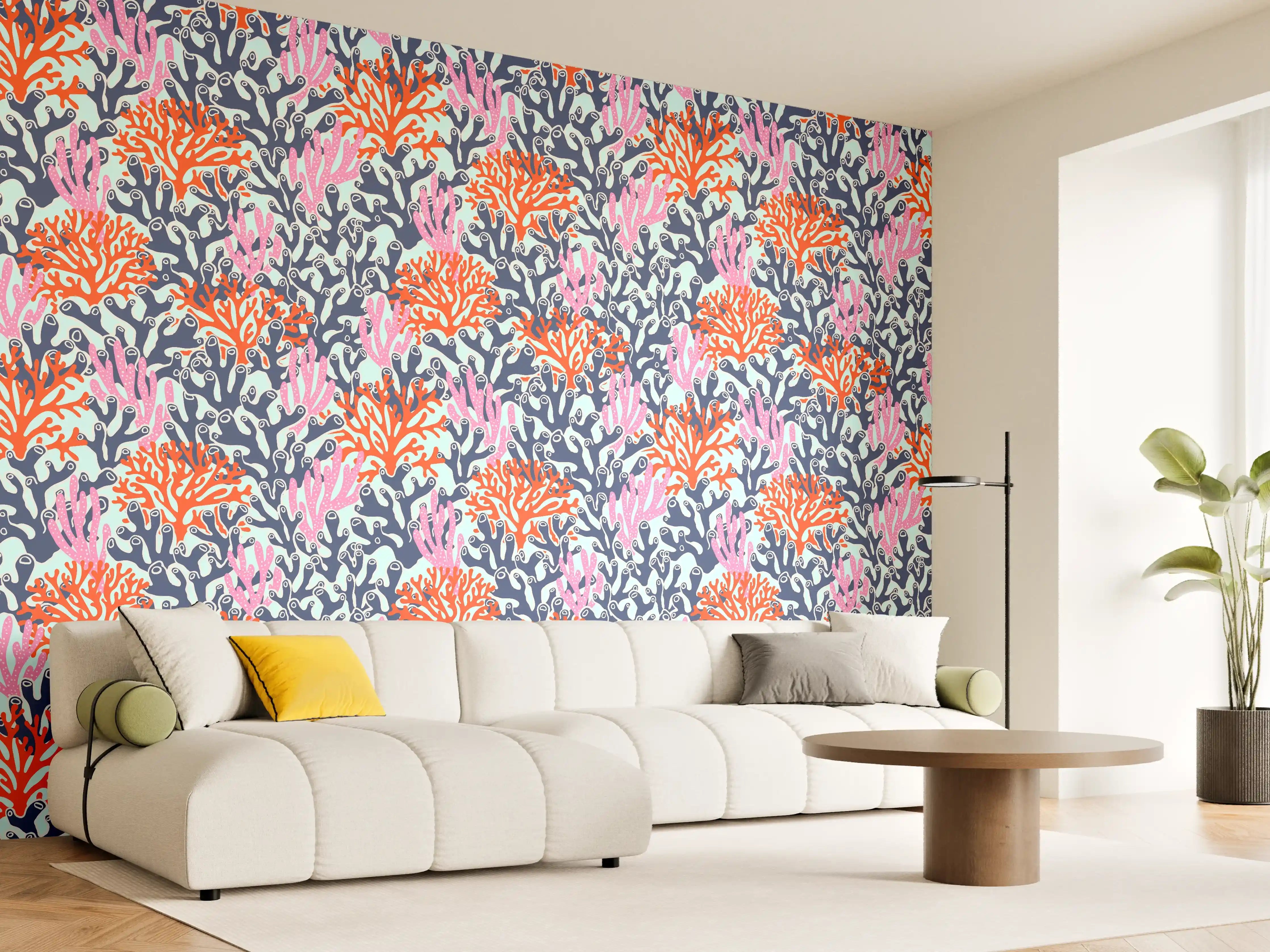 Wandverkleidung Wohnzimmer - Neon-Korallen Blau Orange Pink