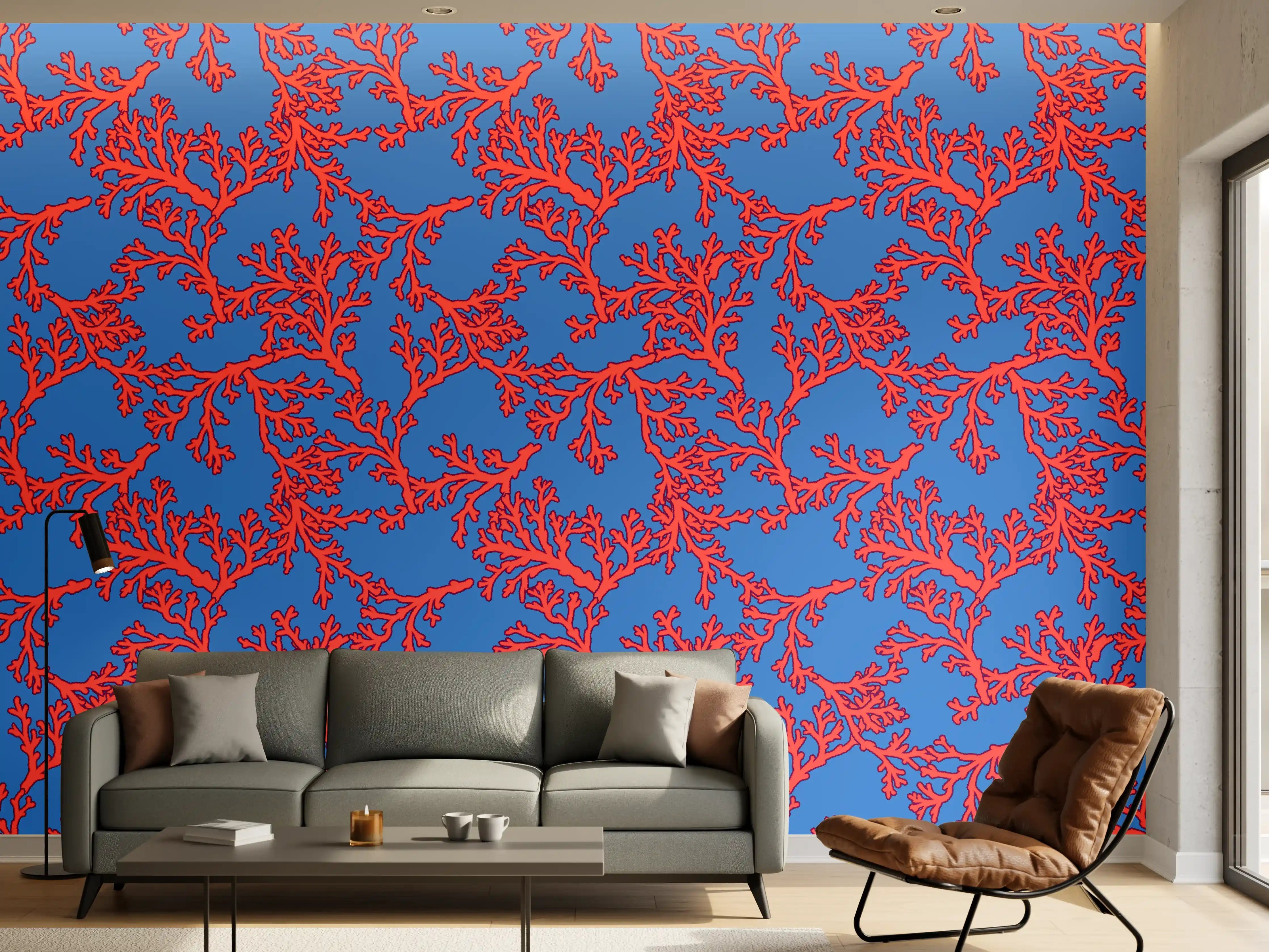 Wandverkleidung Wohnzimmer - Neon-Korallen Blau-Rot