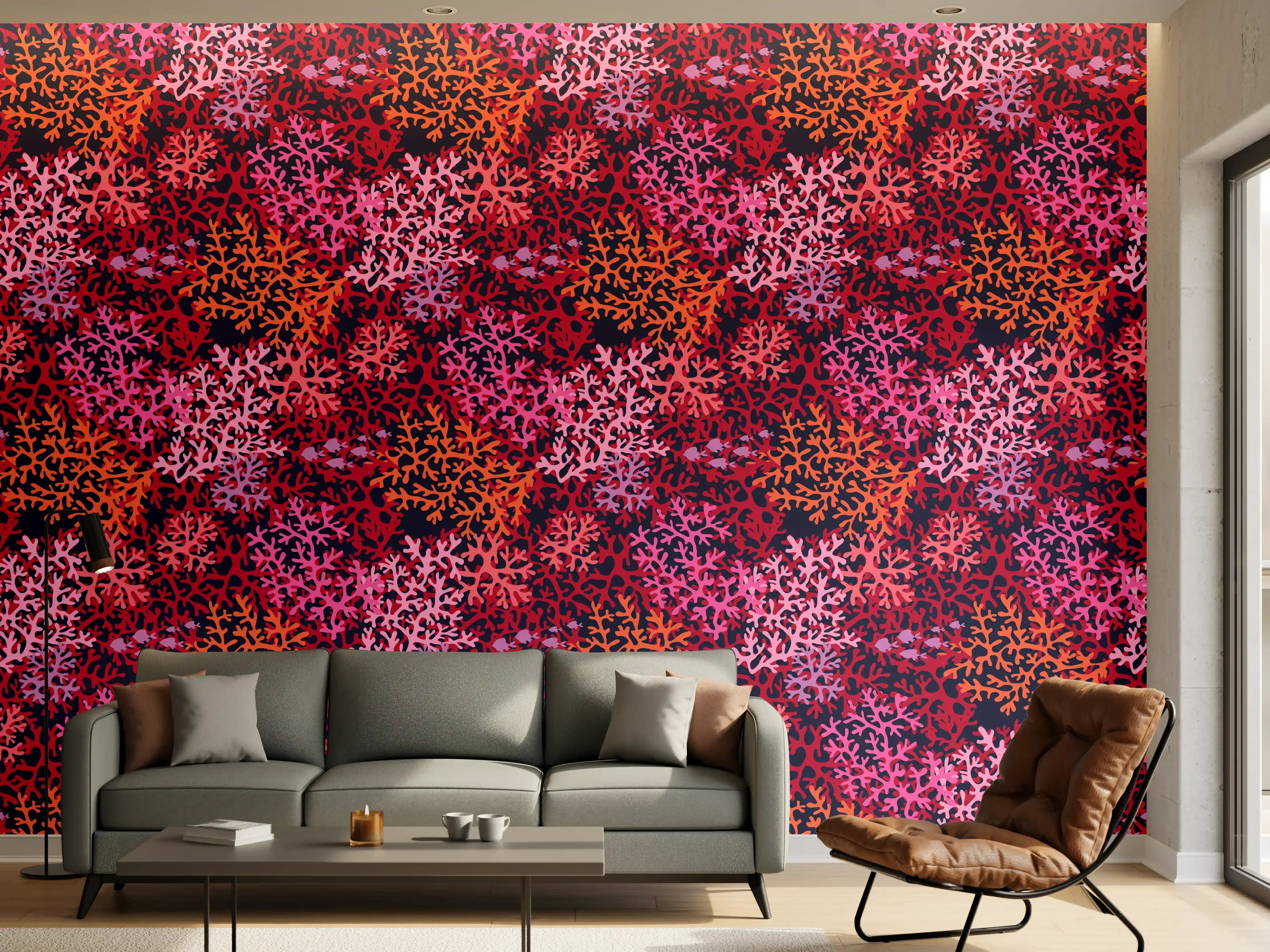 Wandverkleidung Wohnzimmer - Neon-Korallen Pink Muster