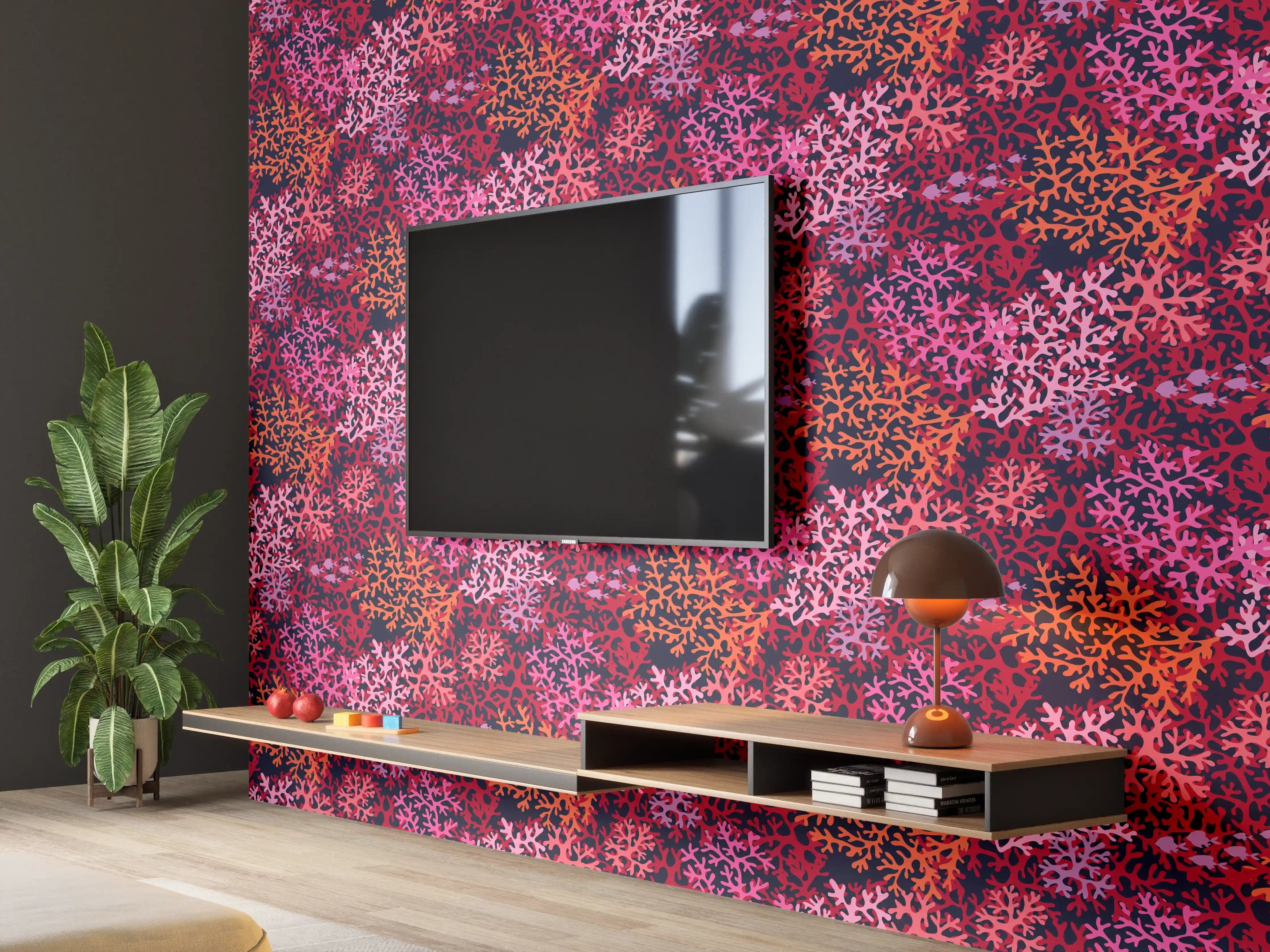 Wandverkleidung Wohnzimmer - Neon-Korallen Pink Muster