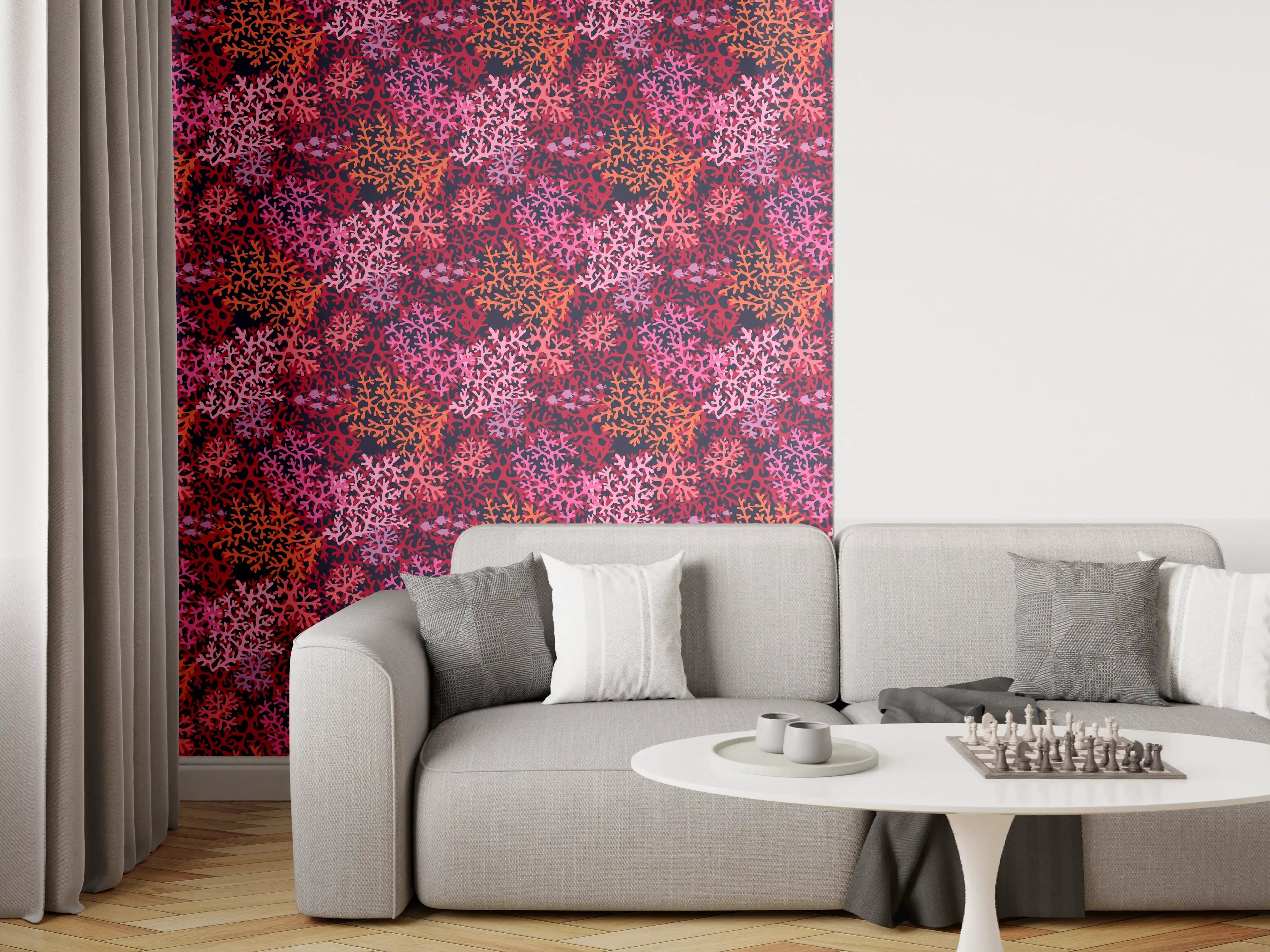 Wandverkleidung Wohnzimmer - Neon-Korallen Pink Muster