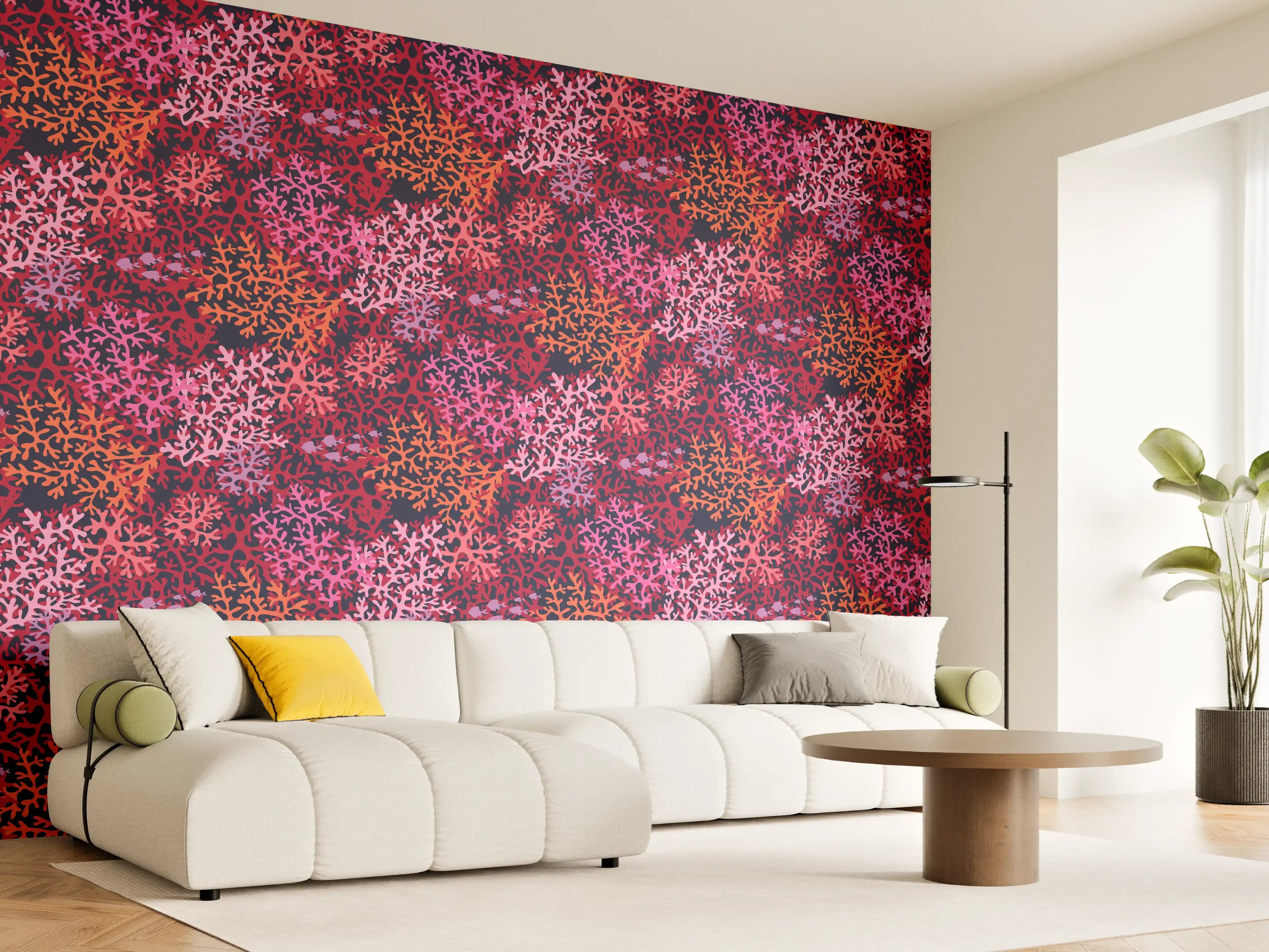 Wandverkleidung Wohnzimmer - Neon-Korallen Pink Muster