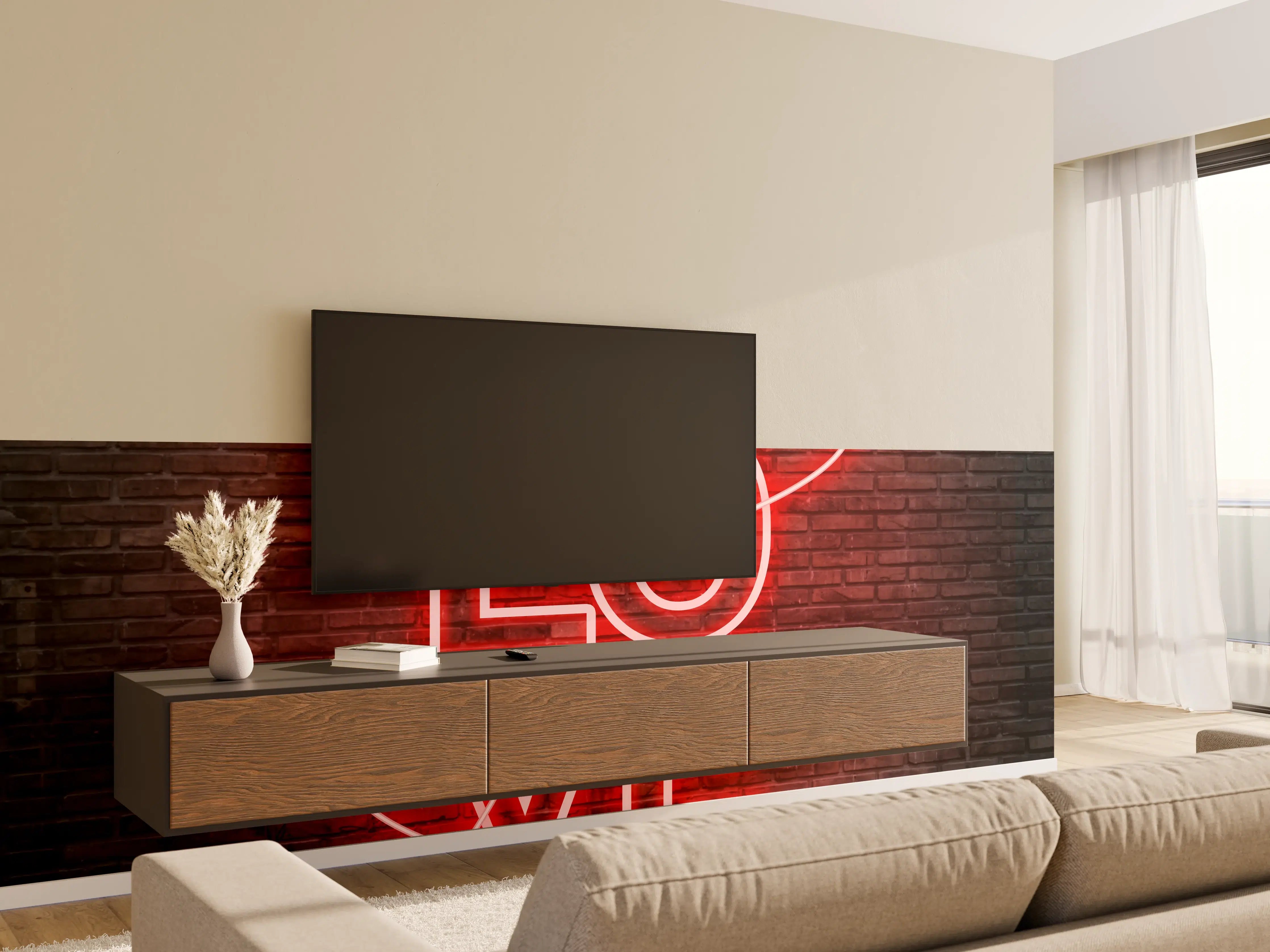 Wandverkleidung Wohnzimmer - Neon Love-Design an Ziegelwand