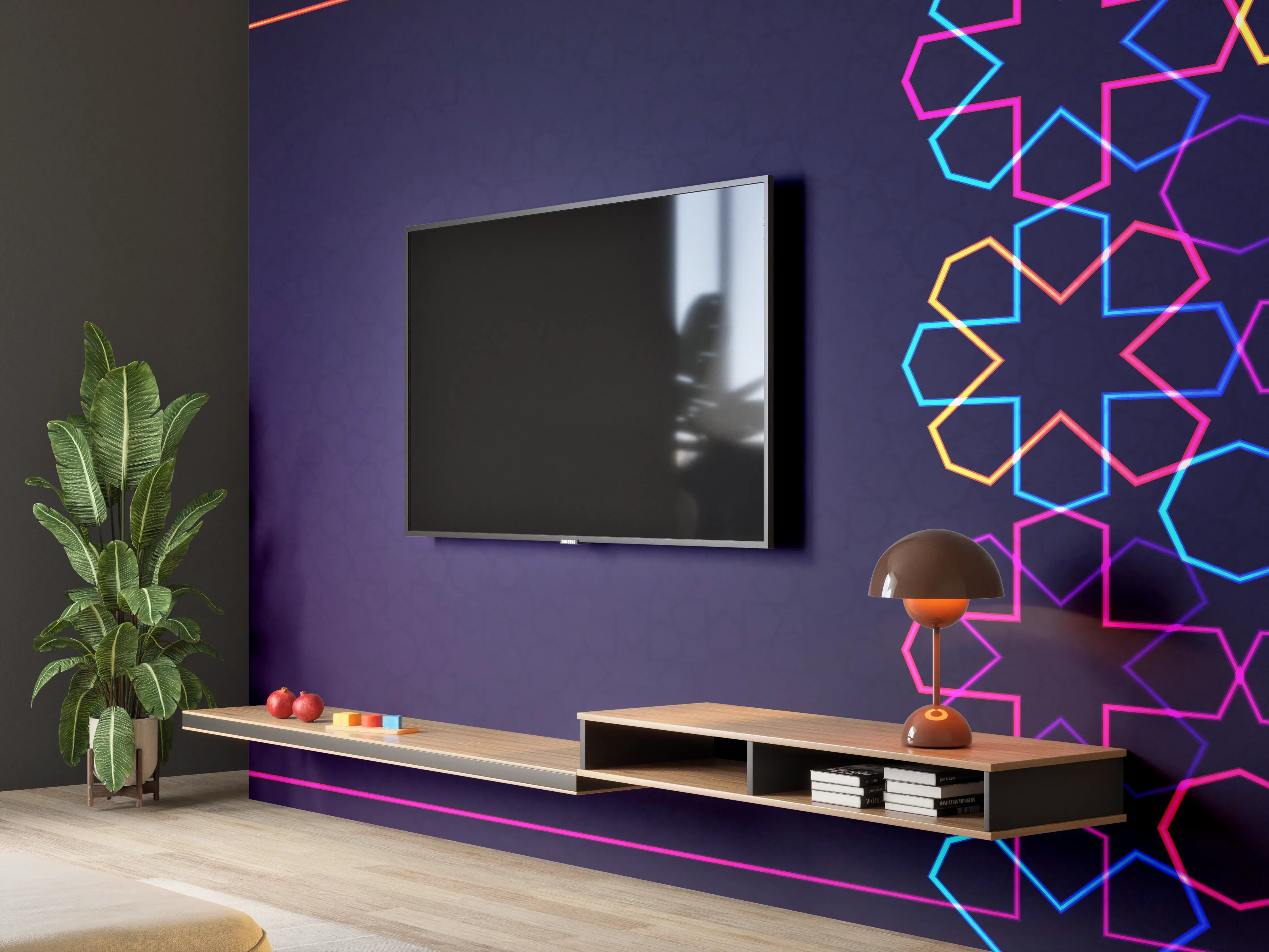 Wandverkleidung Wohnzimmer - Neon Muster Eid Mubarak
