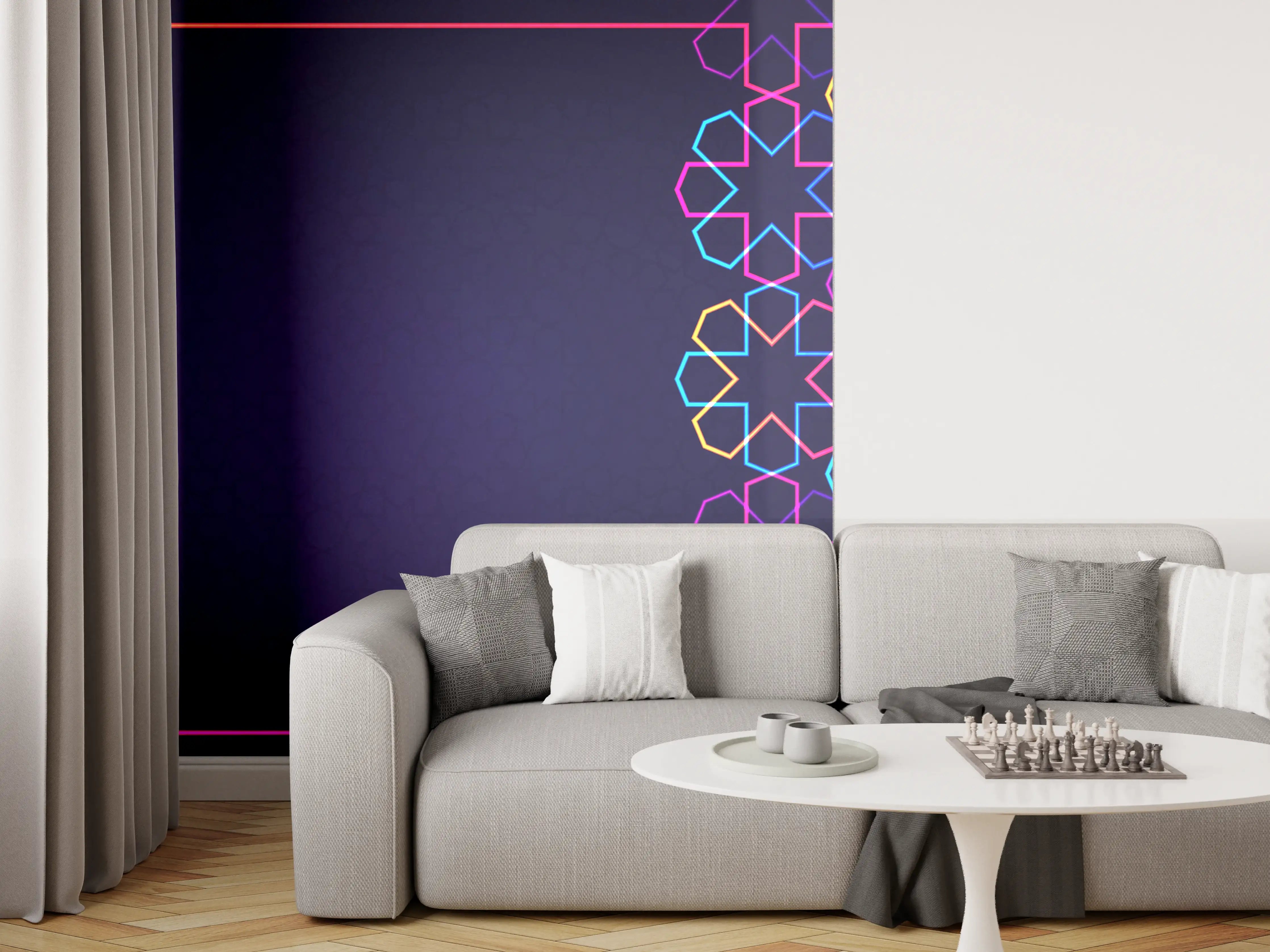Wandverkleidung Wohnzimmer - Neon Muster Eid Mubarak