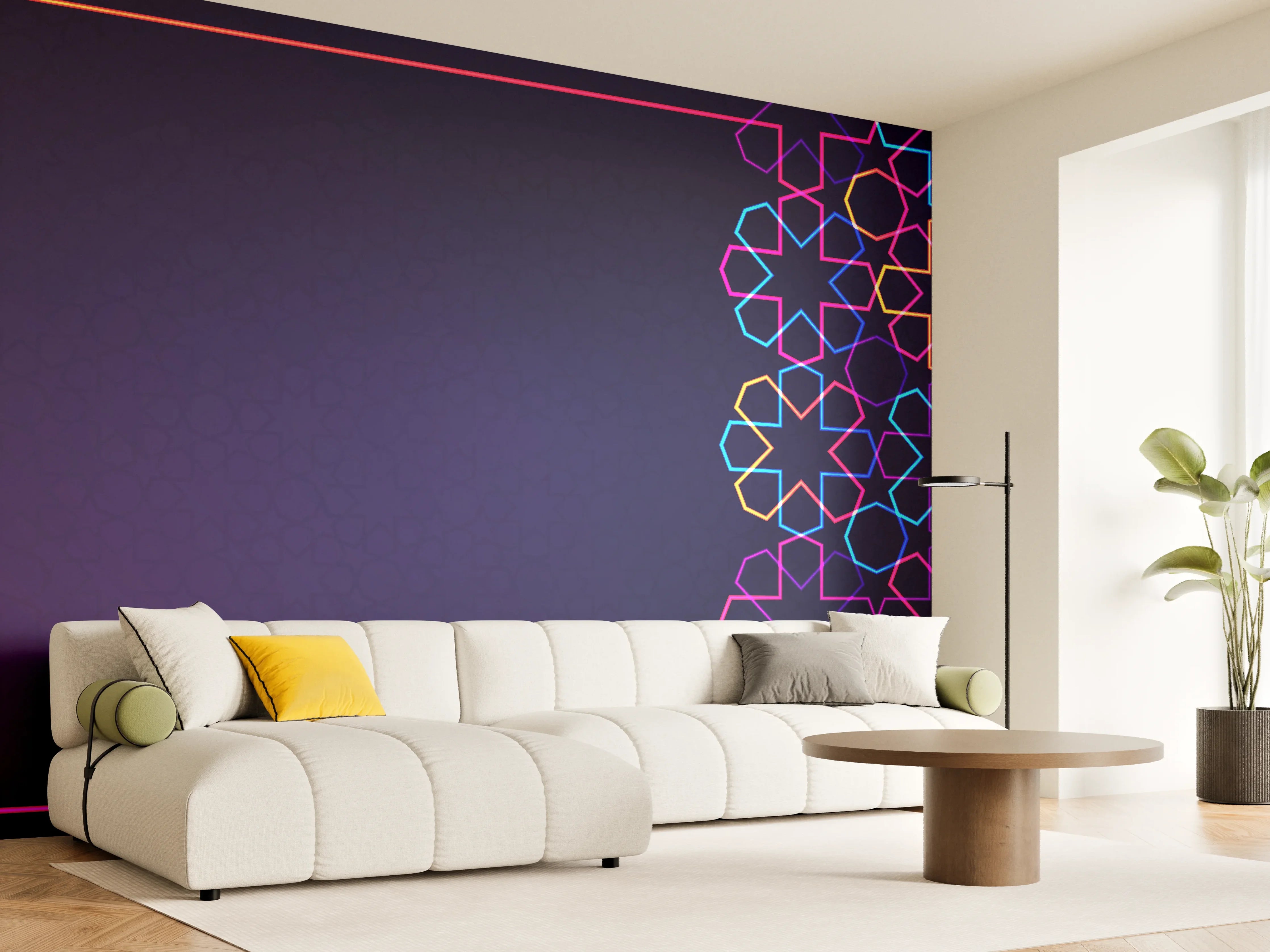 Wandverkleidung Wohnzimmer - Neon Muster Eid Mubarak