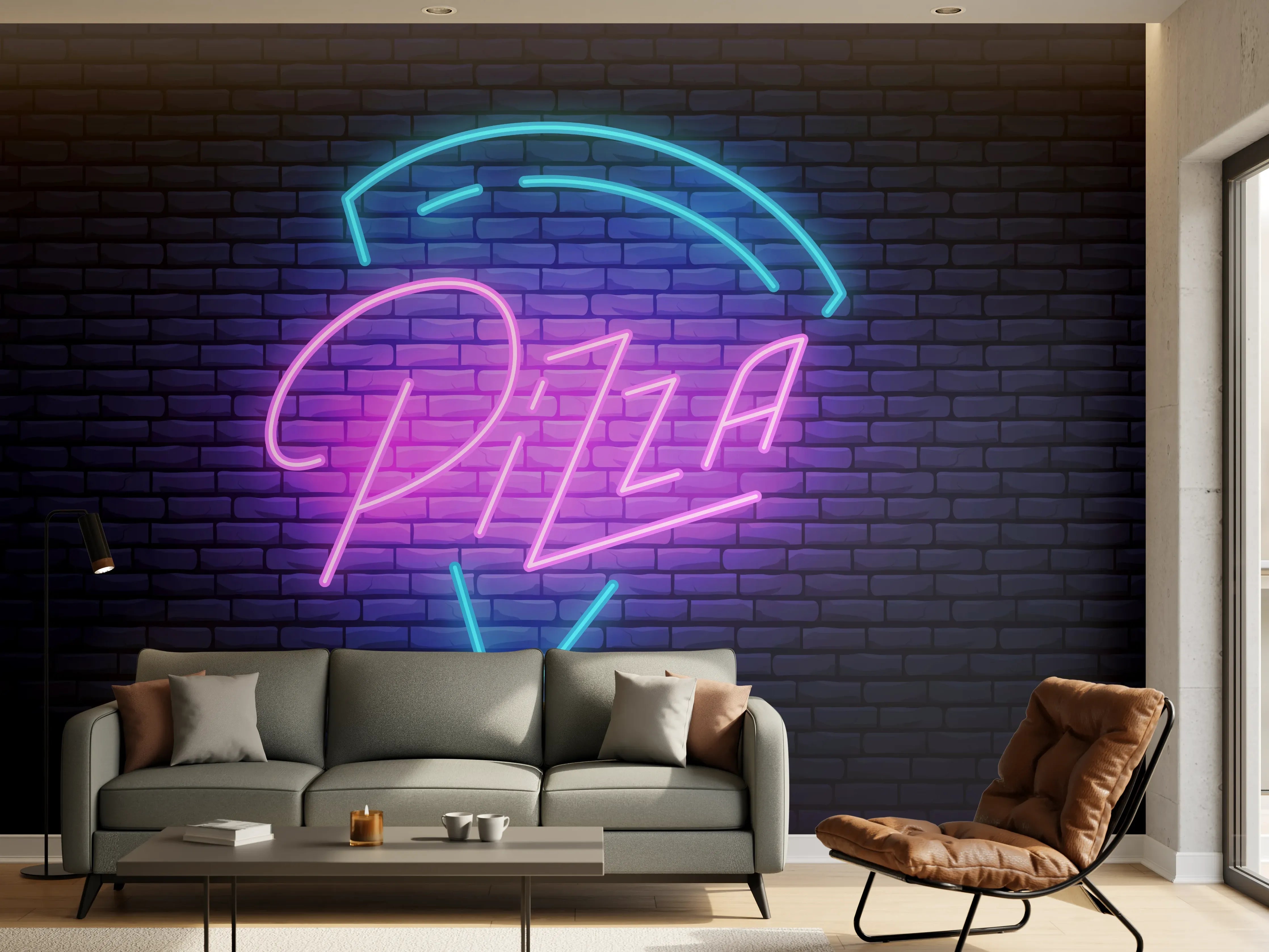 Wandverkleidung Wohnzimmer - Neon Pizza Schild